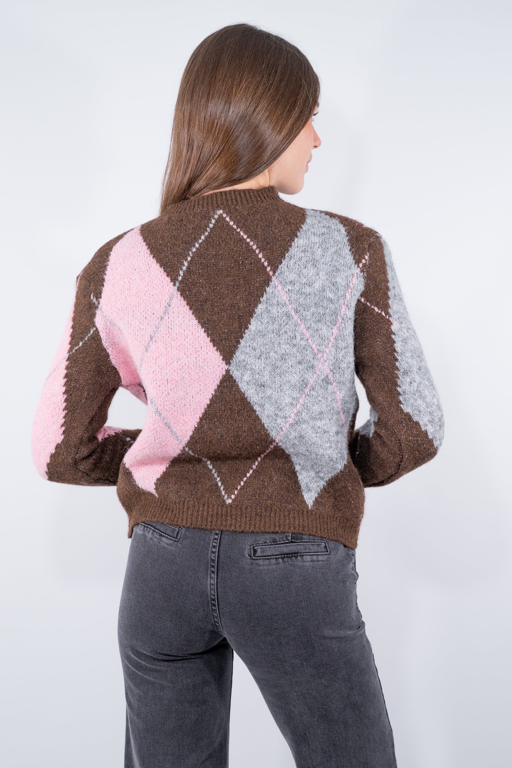 Maglia girocollo con lavorazione a rombi