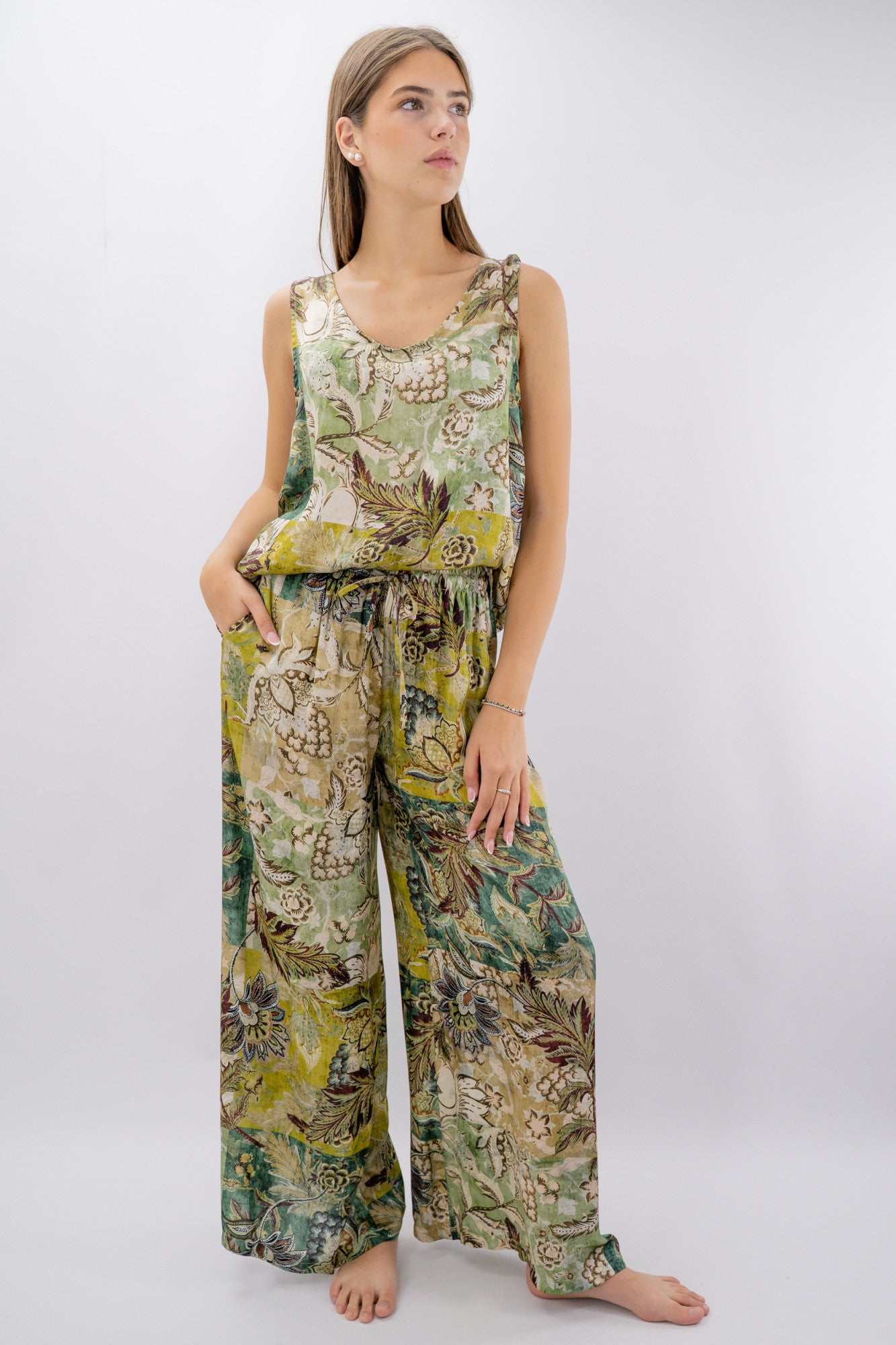 Pantalone a palazzo in fantasia floreale