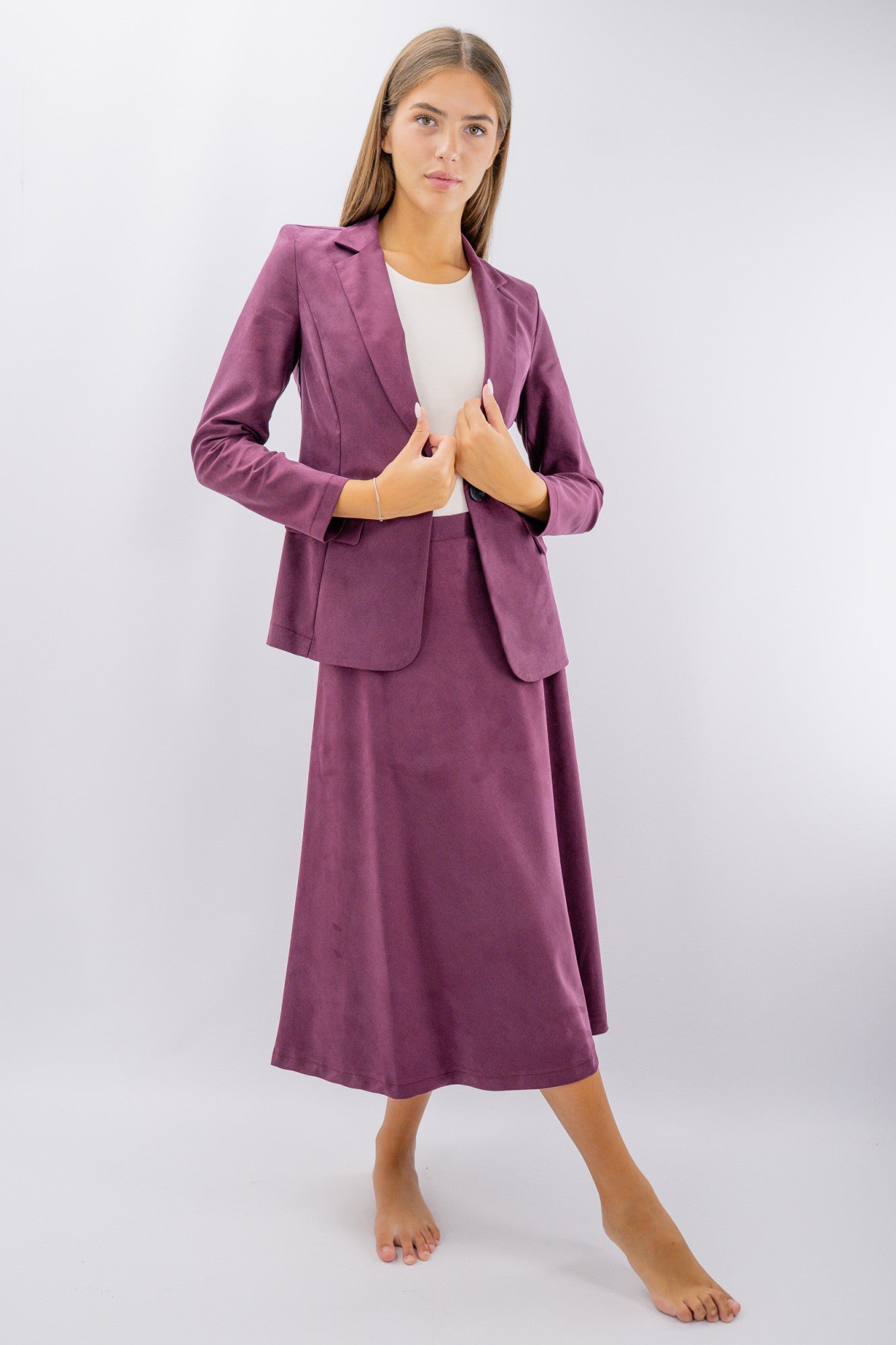 Blazer monopetto in tessuto mano pesca soft