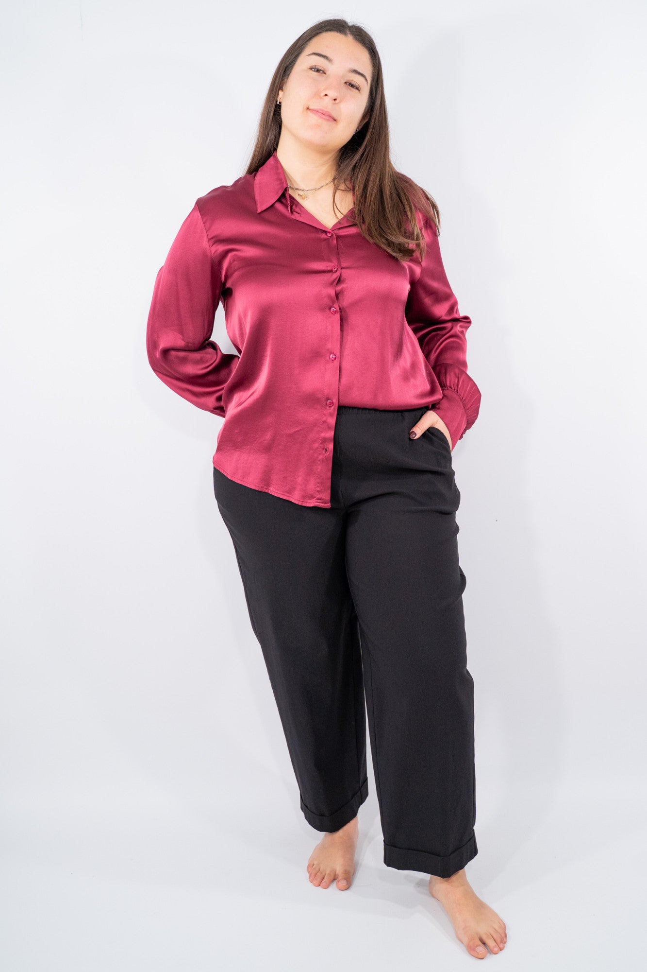 Camicia stretch oversize in viscosa satinata