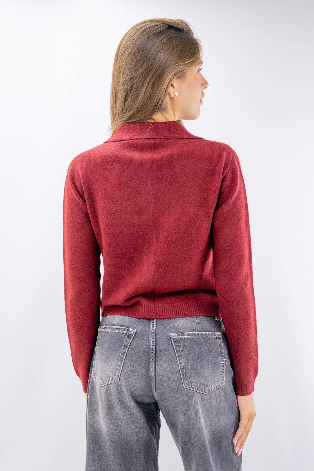Cardigan cropped con colletto sportivo e tasche