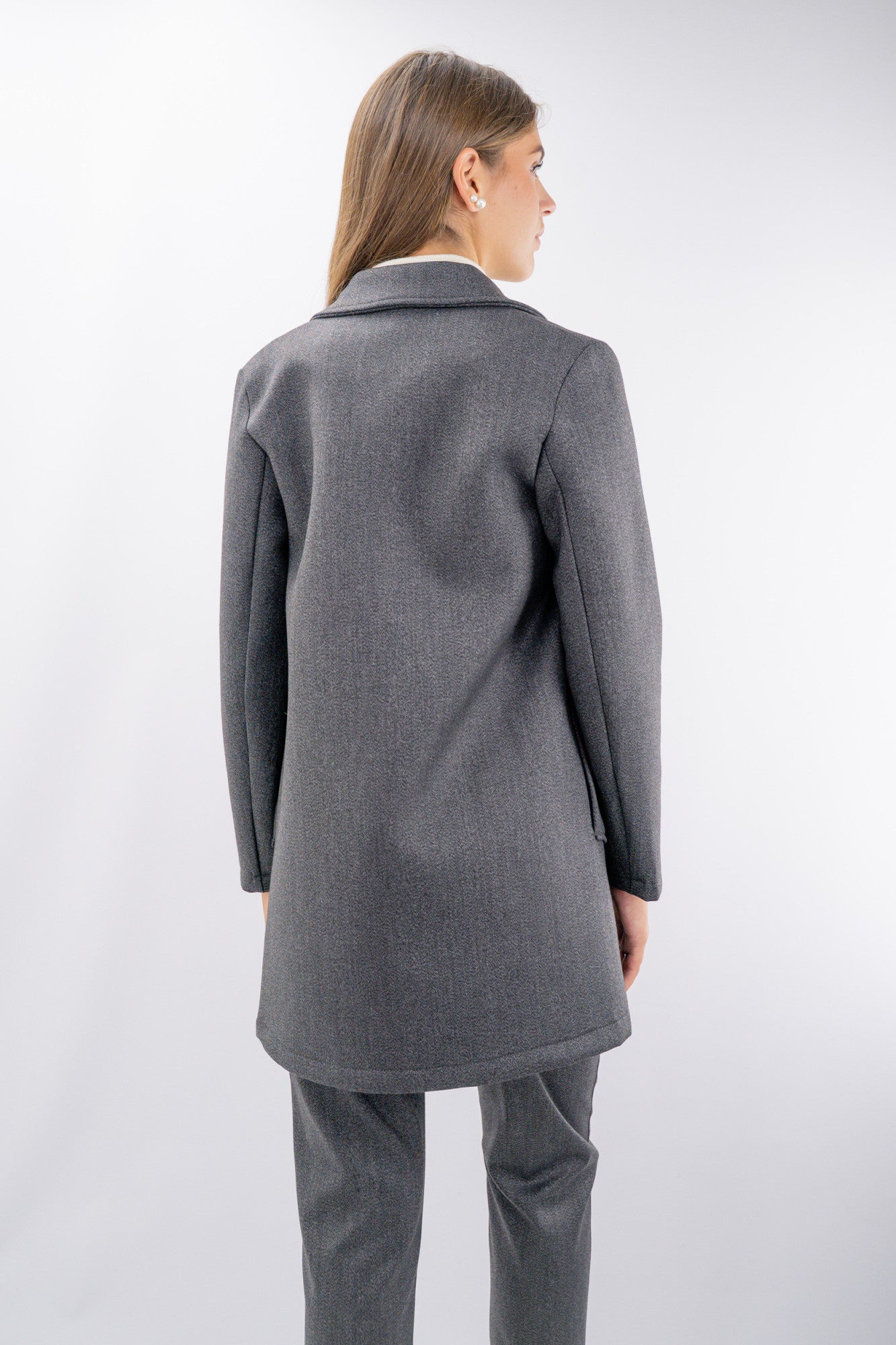 Cappotto midi in neoprene fantasia spina di pesce