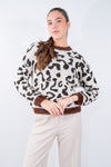 Maglione jacquard animalier in misto lana