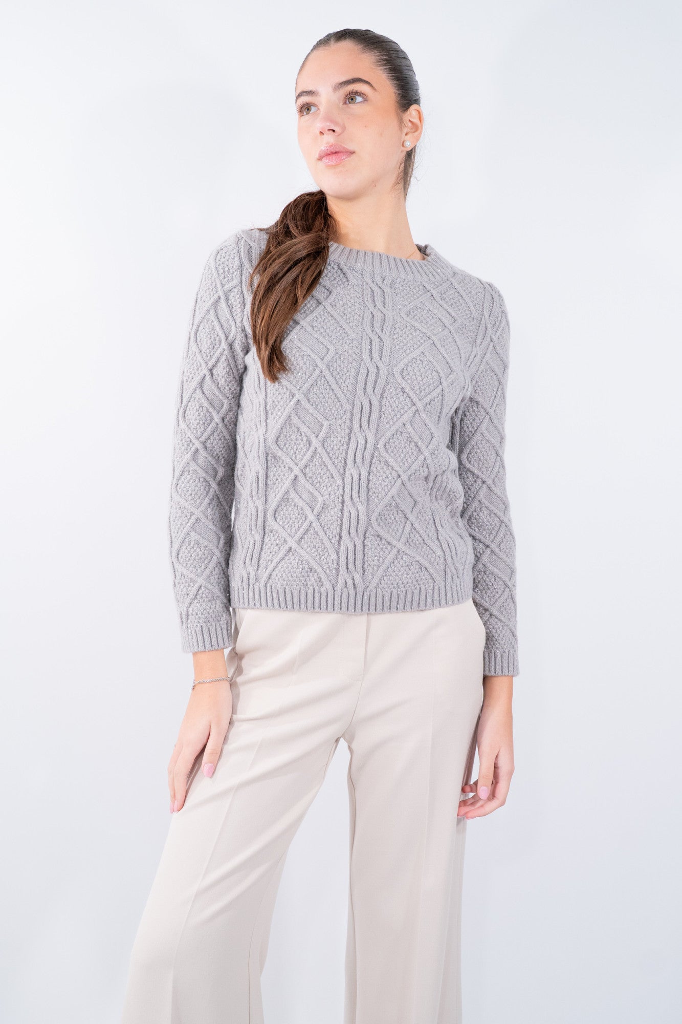 Maglione fisherman con lavorazione trecce