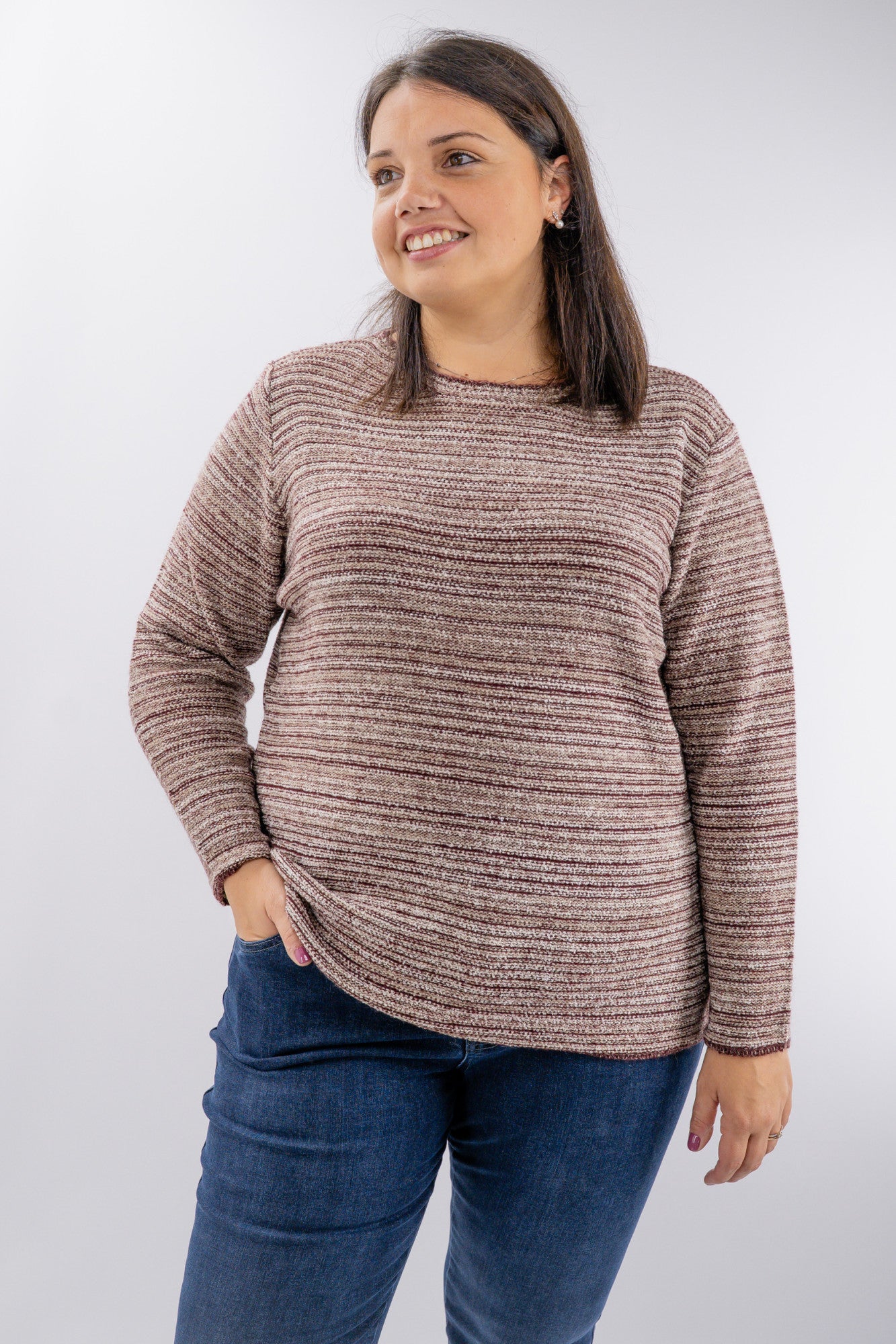 Maglione in filato mélange rigato con lurex