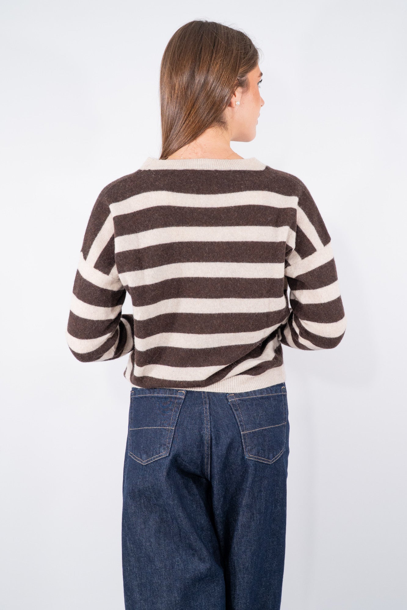 Maglia girocollo a righe in lana pregiata