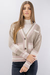 Cardigan con bottoni a righe in misto lana ed alpaca