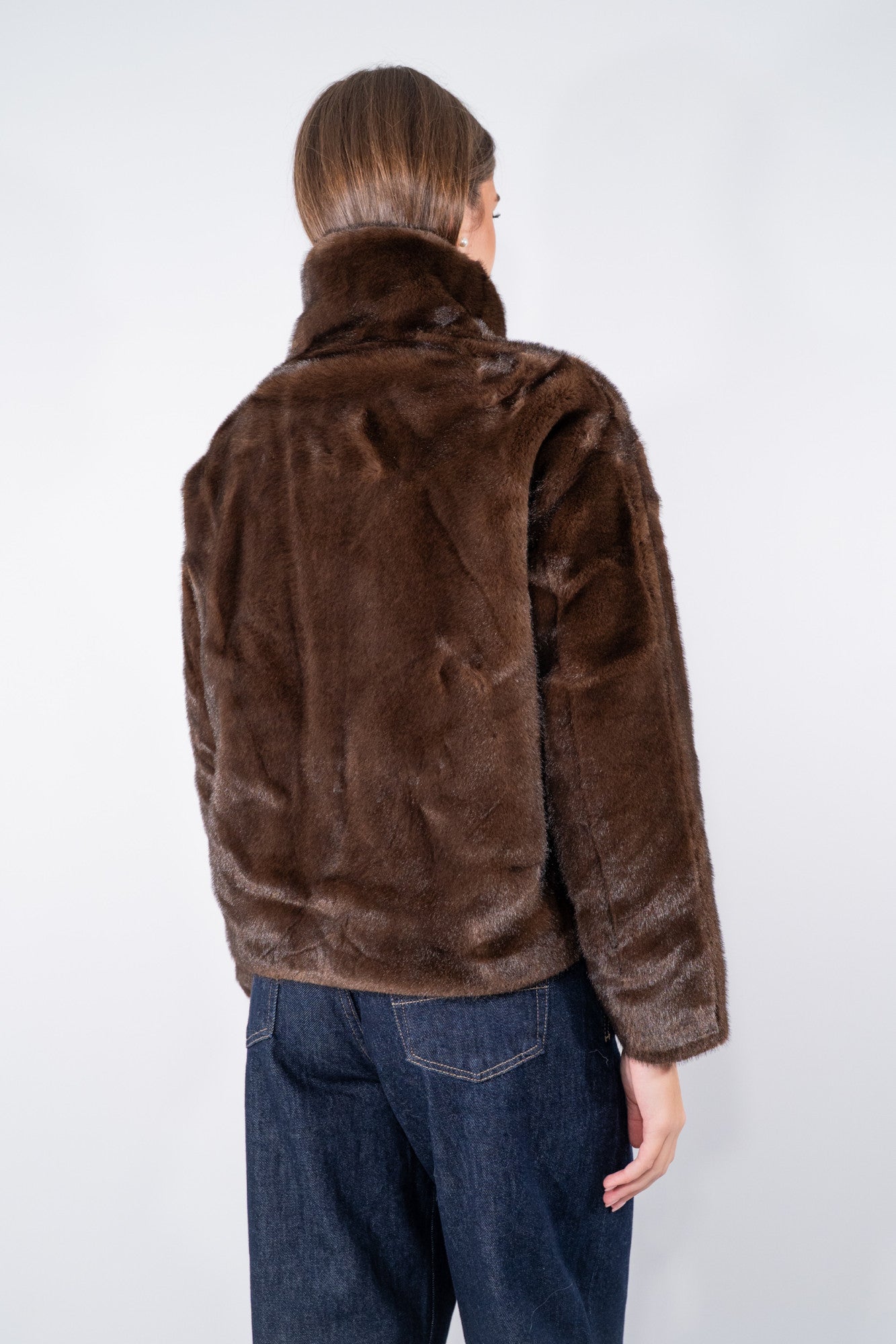 Eco-pelliccia bomber con zip