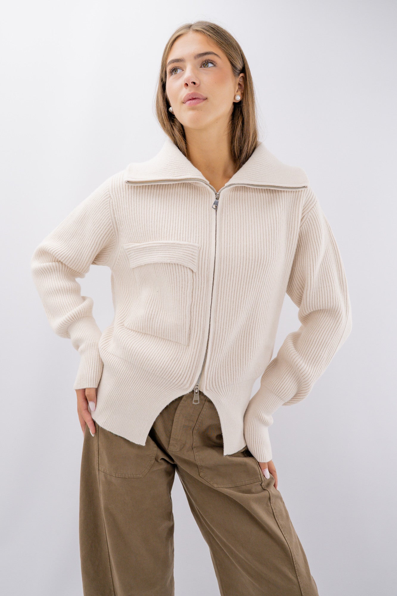 Maglia effetto giubbino a costa inglese con zip
