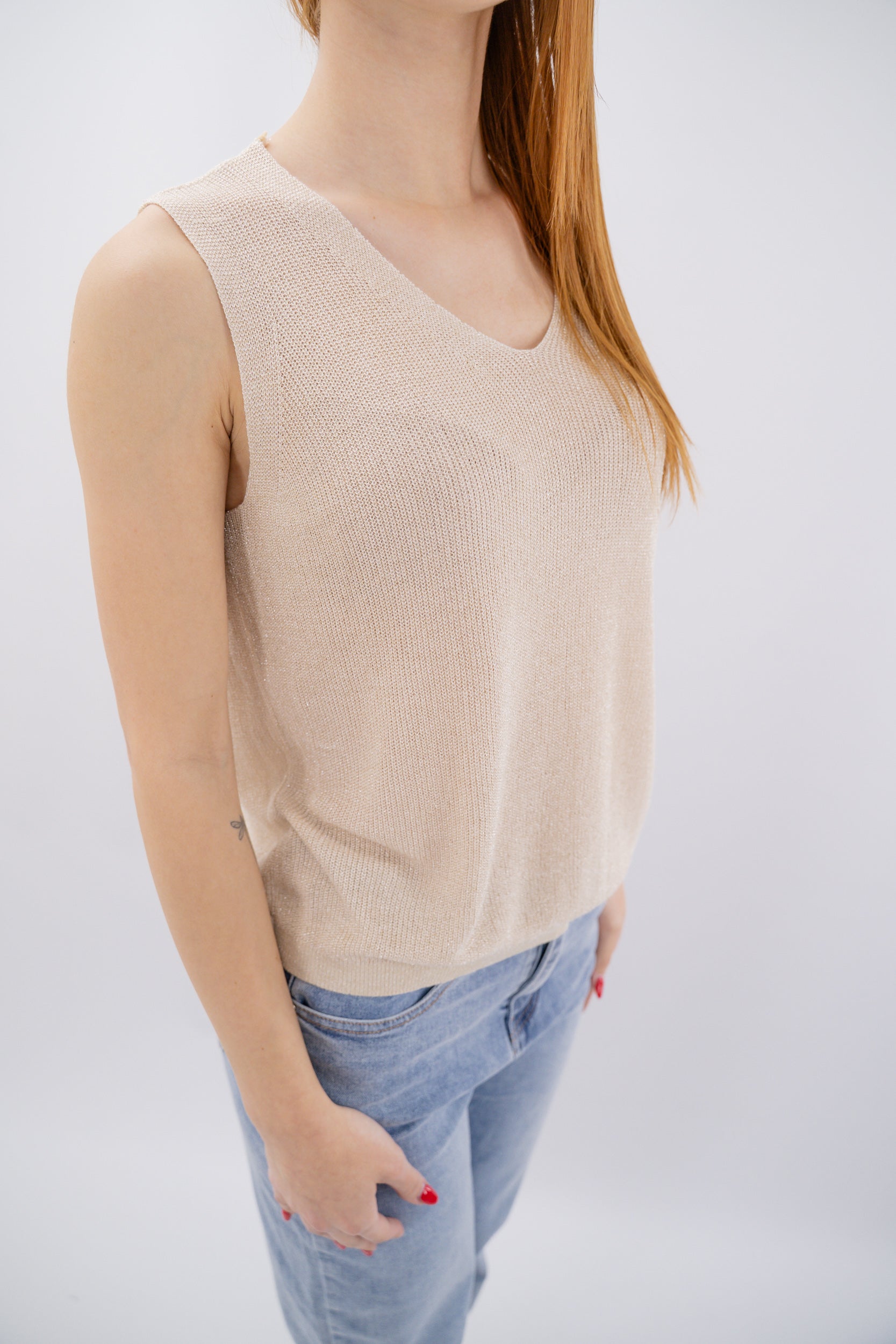 Canotta in maglia a costine lurex