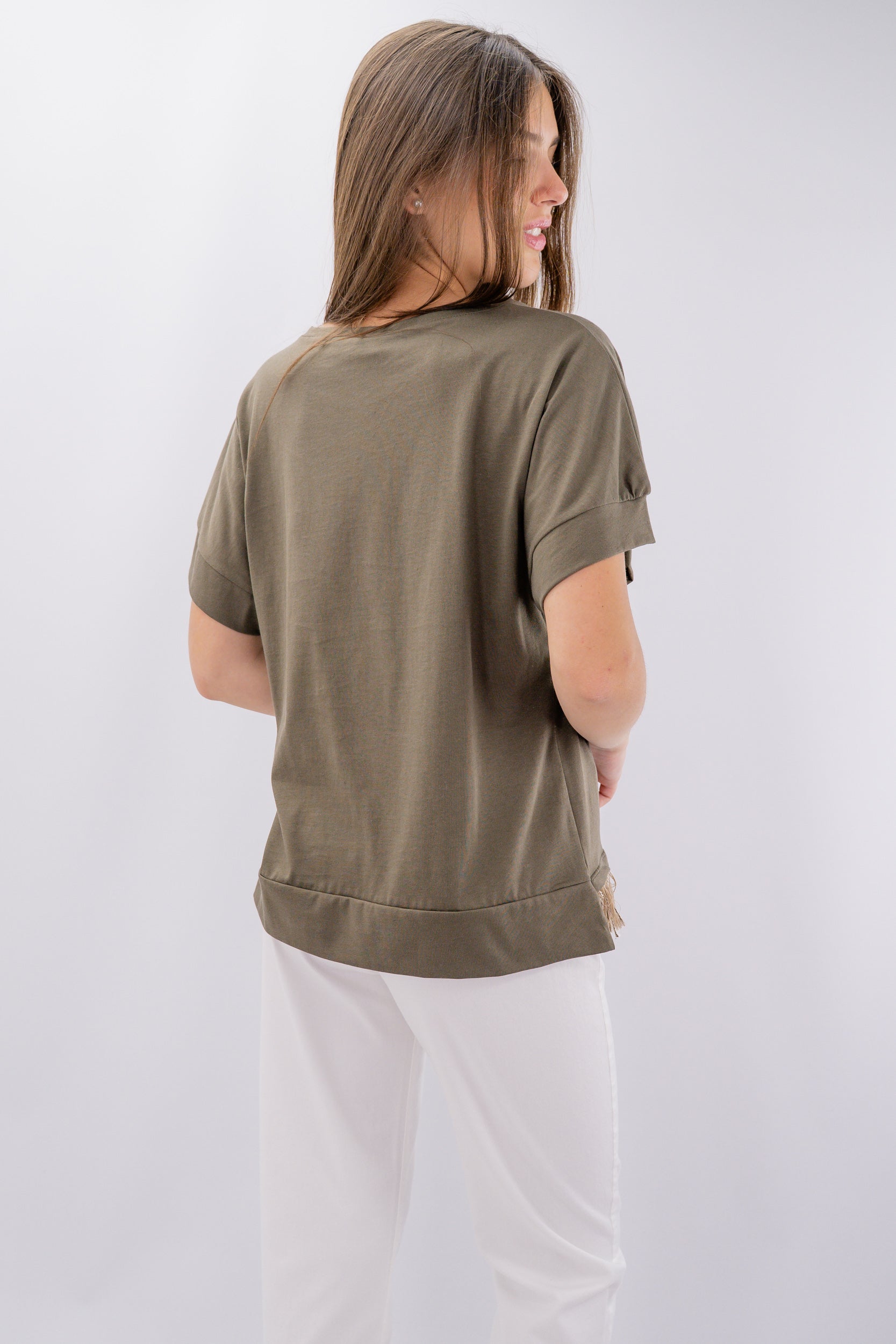 T-shirt con stampa e dettaglio frange