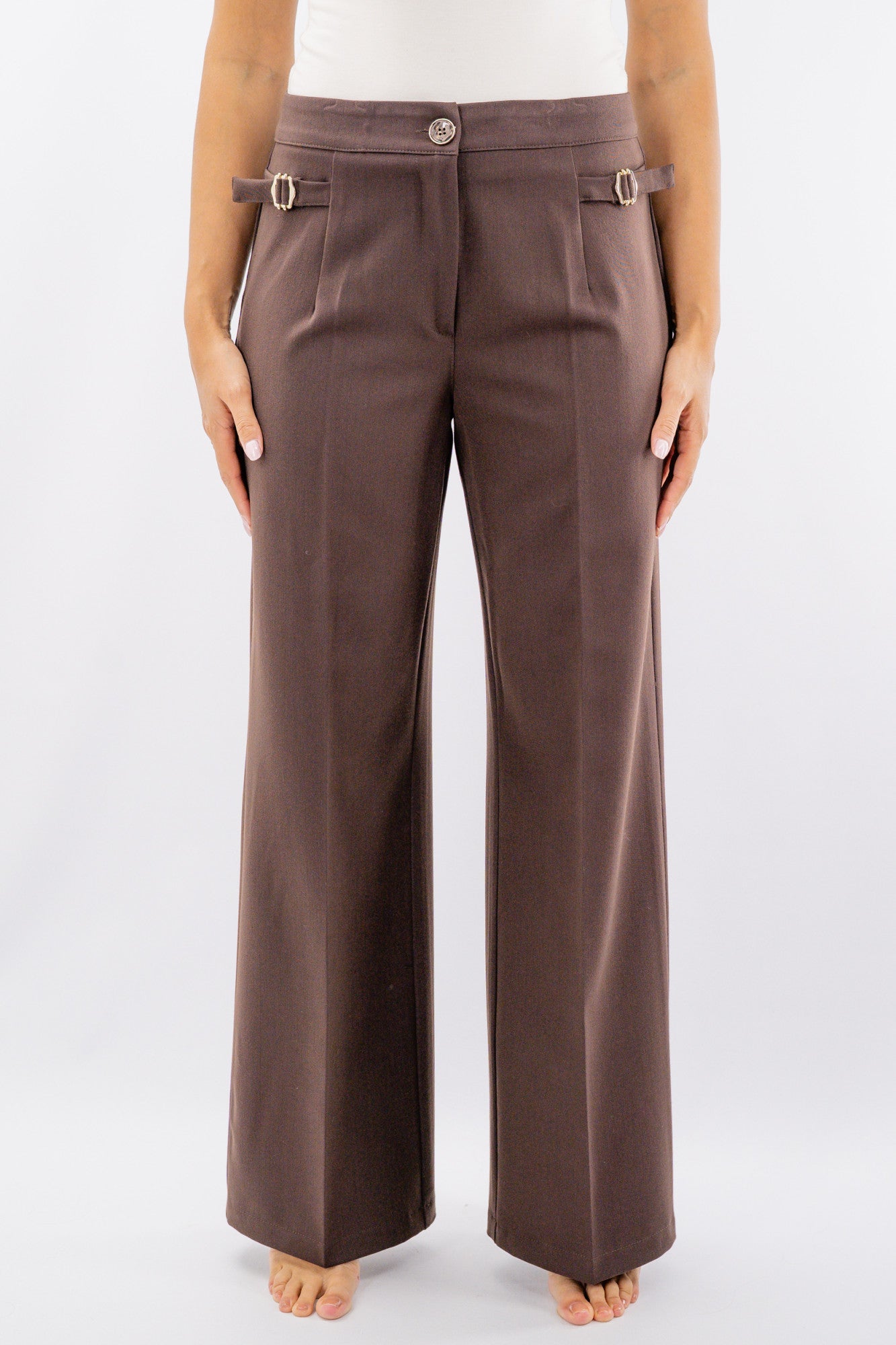 Pantalone palazzo sartoriale con fibbie laterali