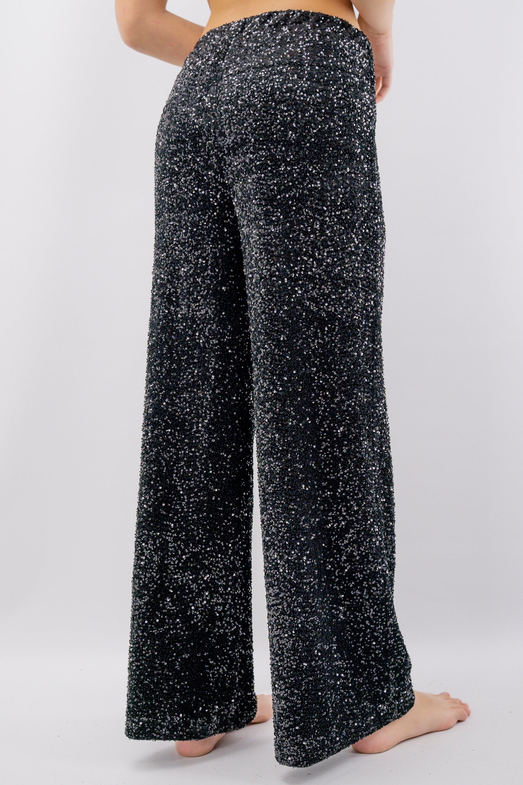 Pantalone palazzo con micro-paillettes