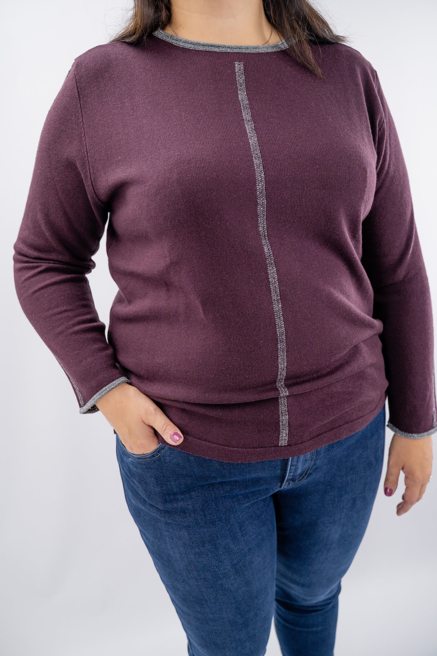 Maglia over con profili e rifiniture in lurex