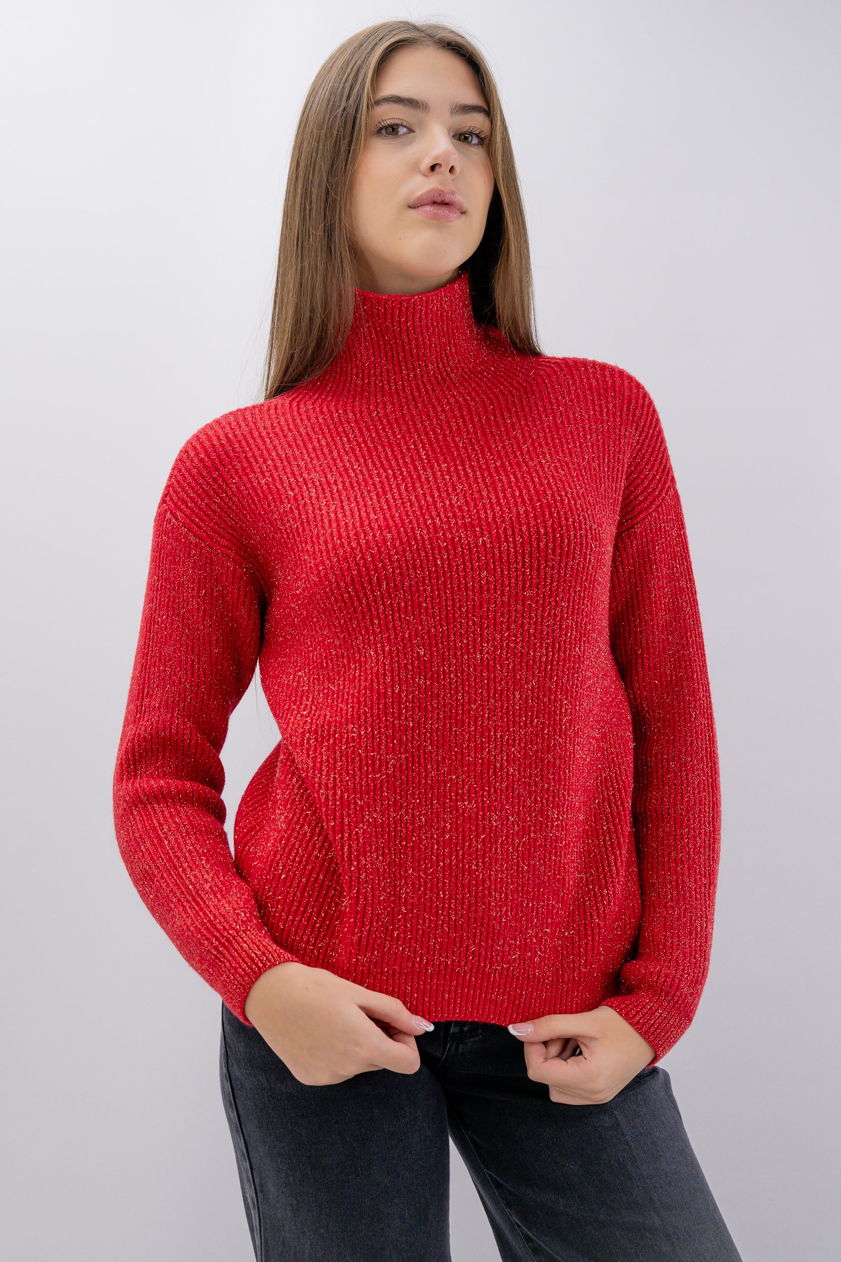 Maglione a costine in lurex