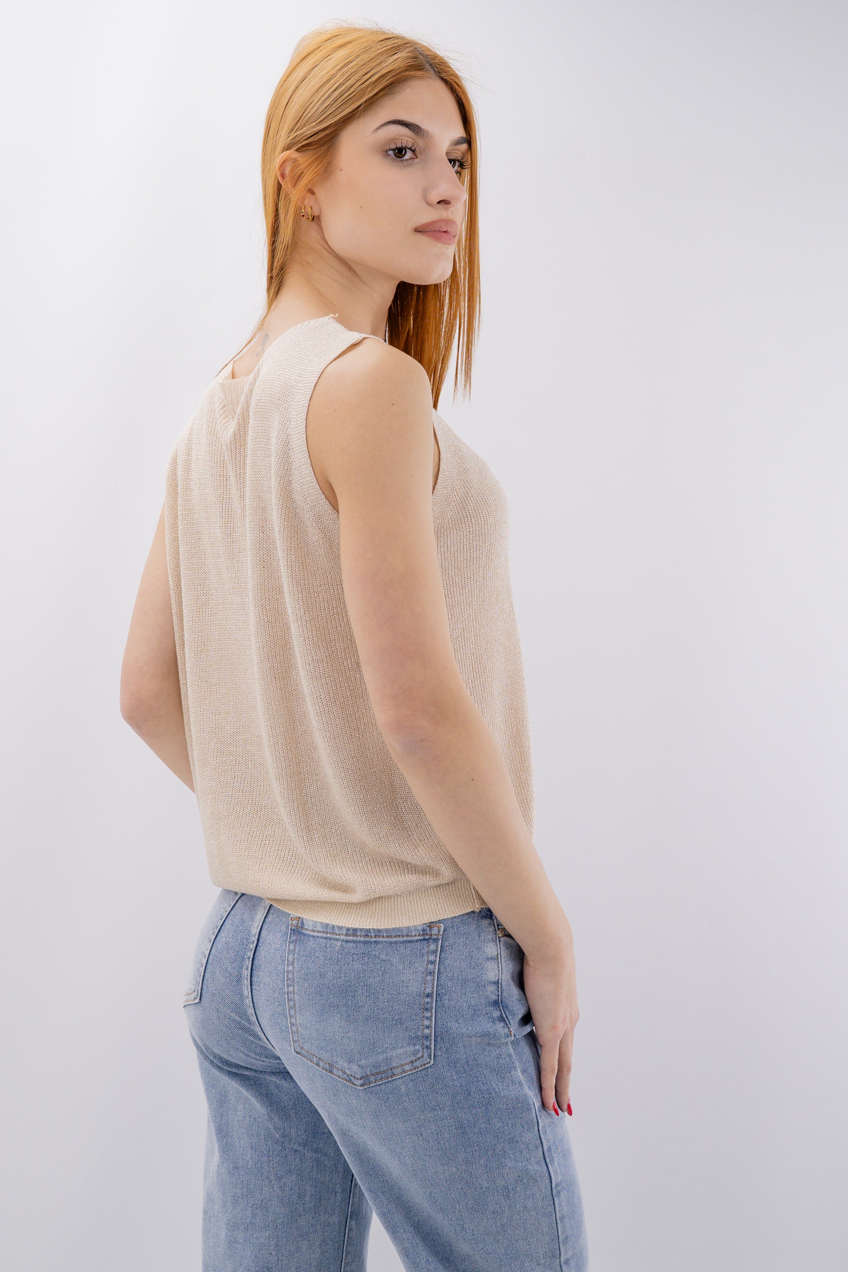 Canotta in maglia a costine lurex