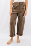 Pantalone a vita alta simil ovetto con pinces