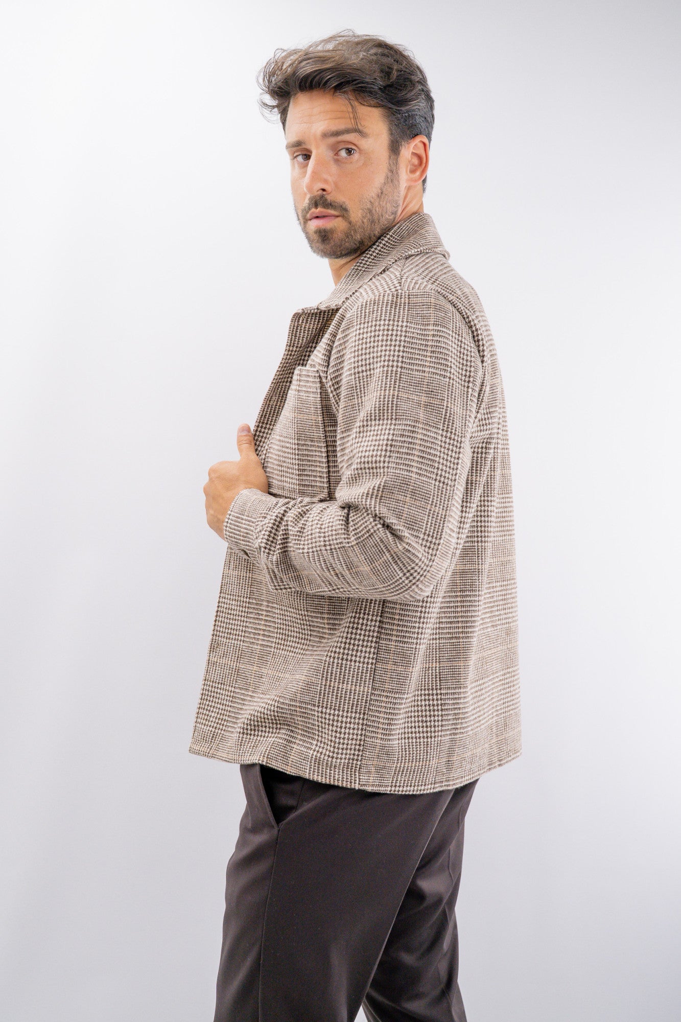 Giacca canicia in tweed a quadri con taschino