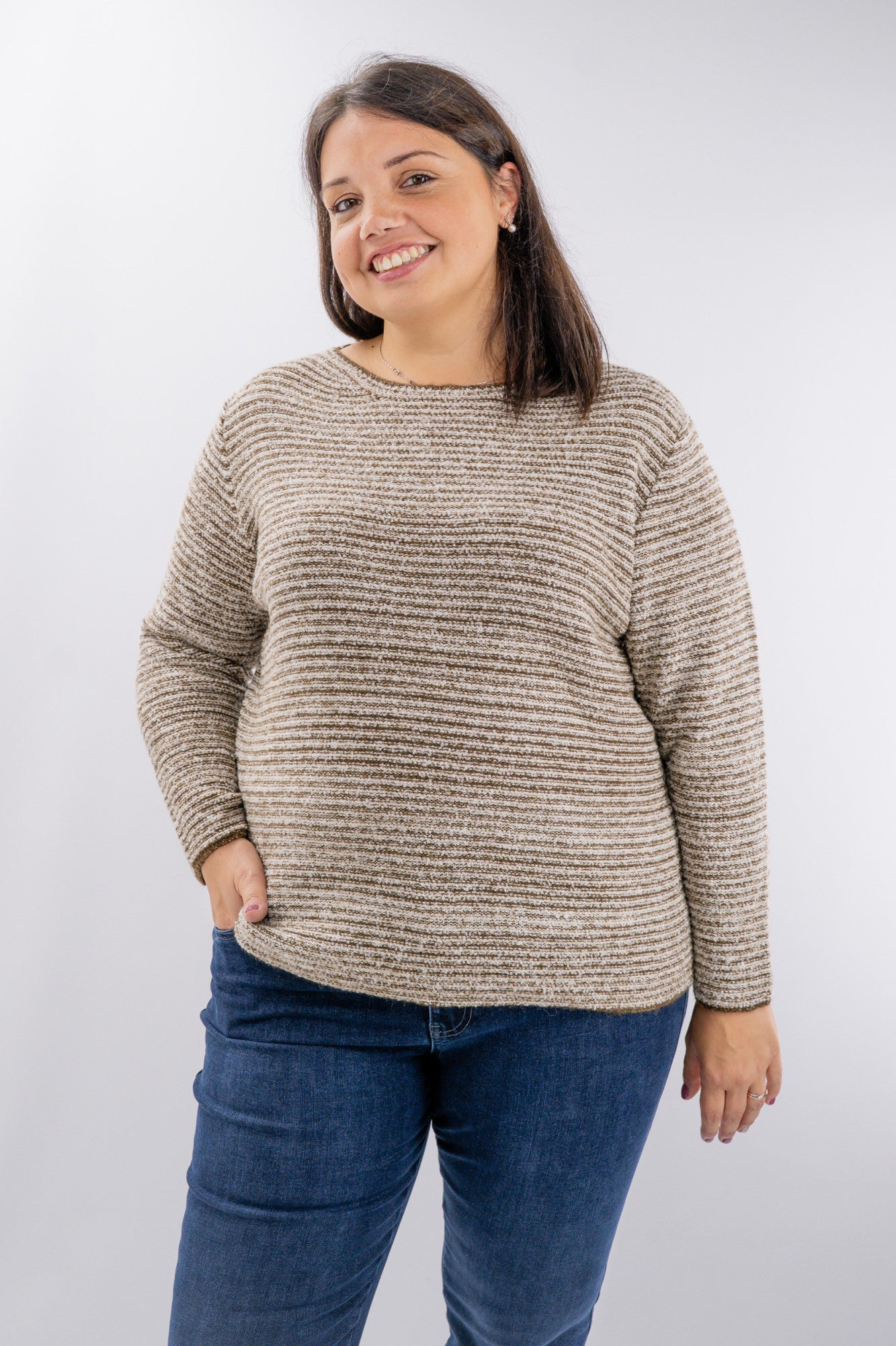 Maglione in filato mélange rigato con lurex