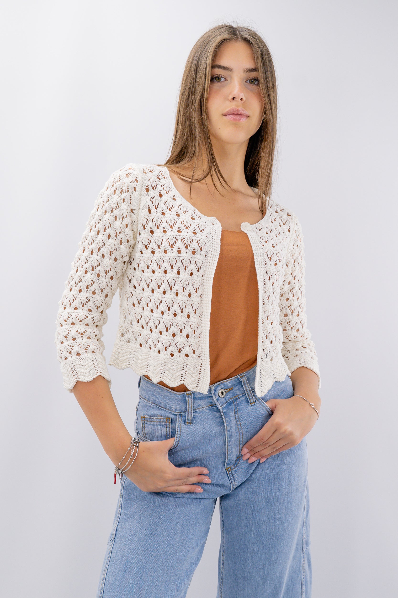 Cardigan cropped in crochet