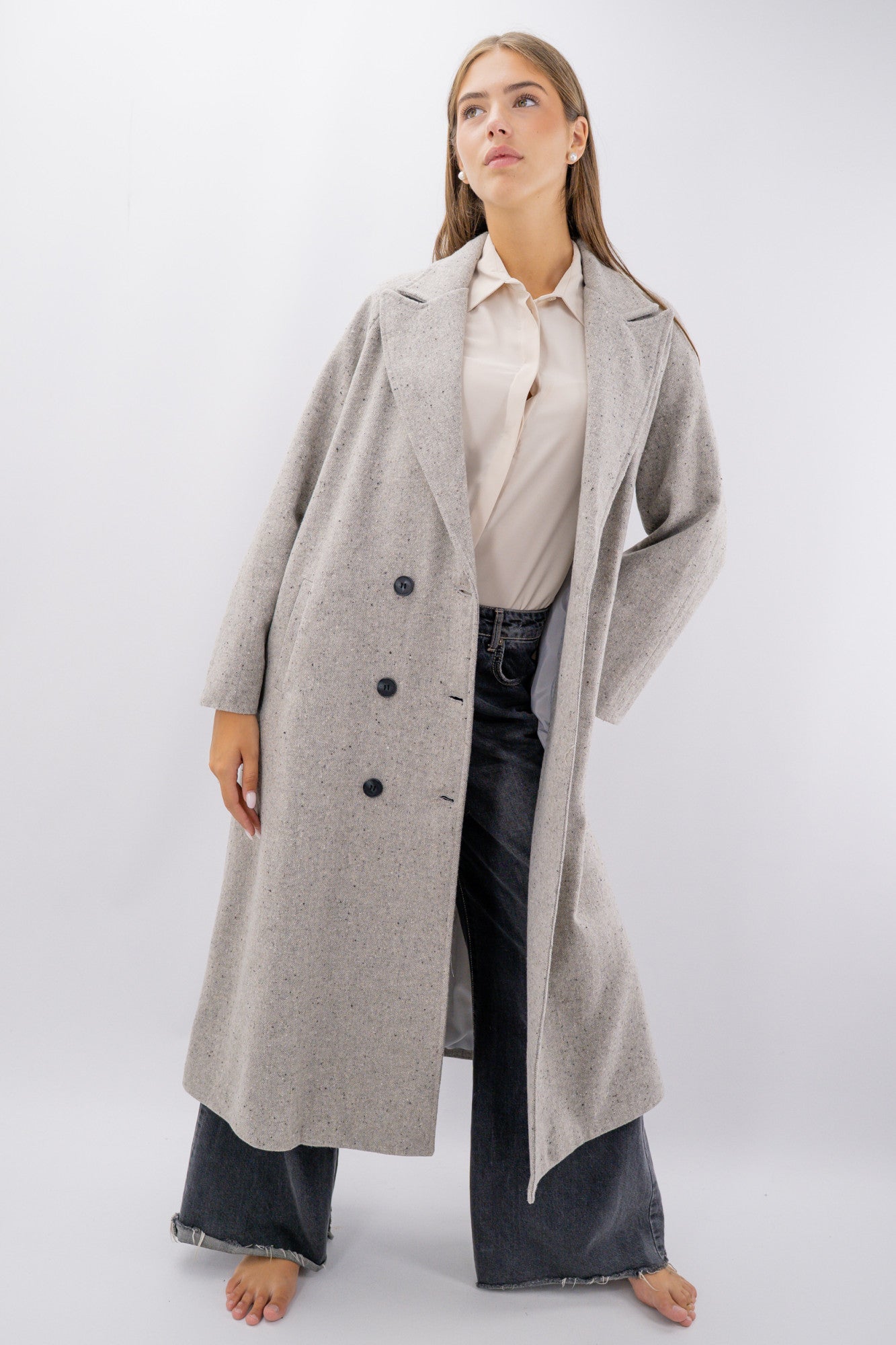 Cappotto oversize foderato in texture ad effetto melange.