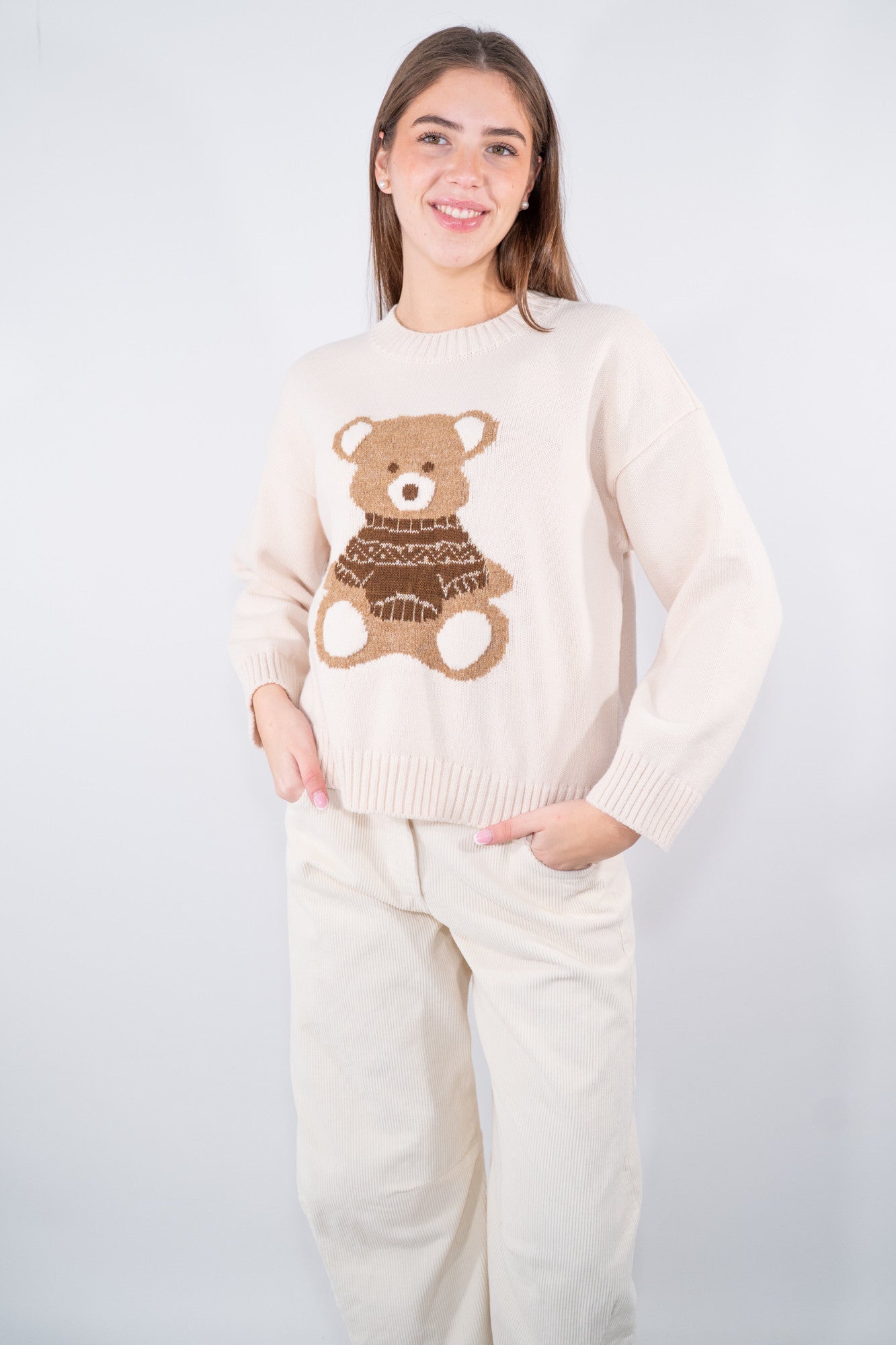 Maglia girocollo con motivo orsetto