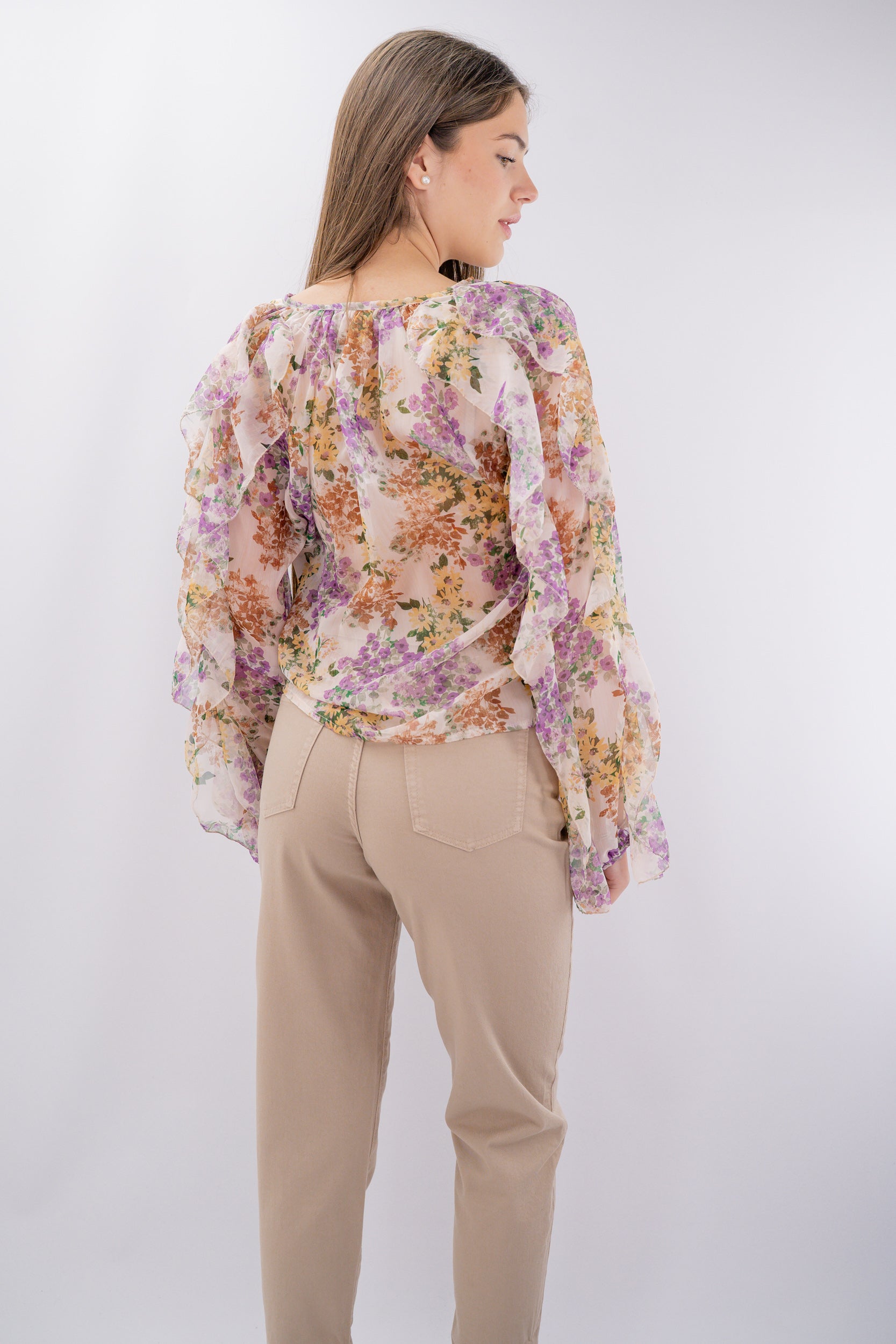 Camicia fantasia floreale con rouches