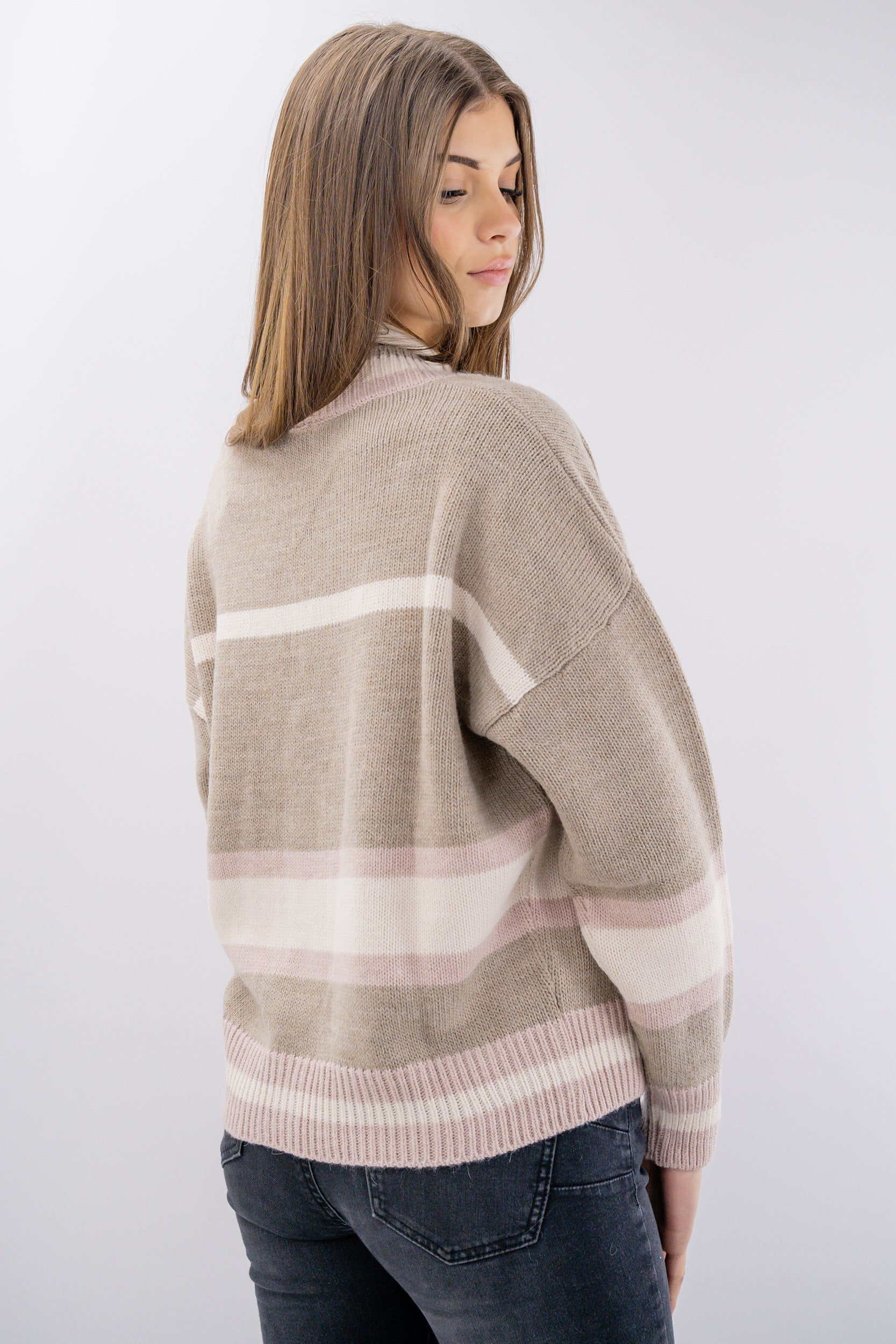 Cardigan con bottoni a righe in misto lana ed alpaca