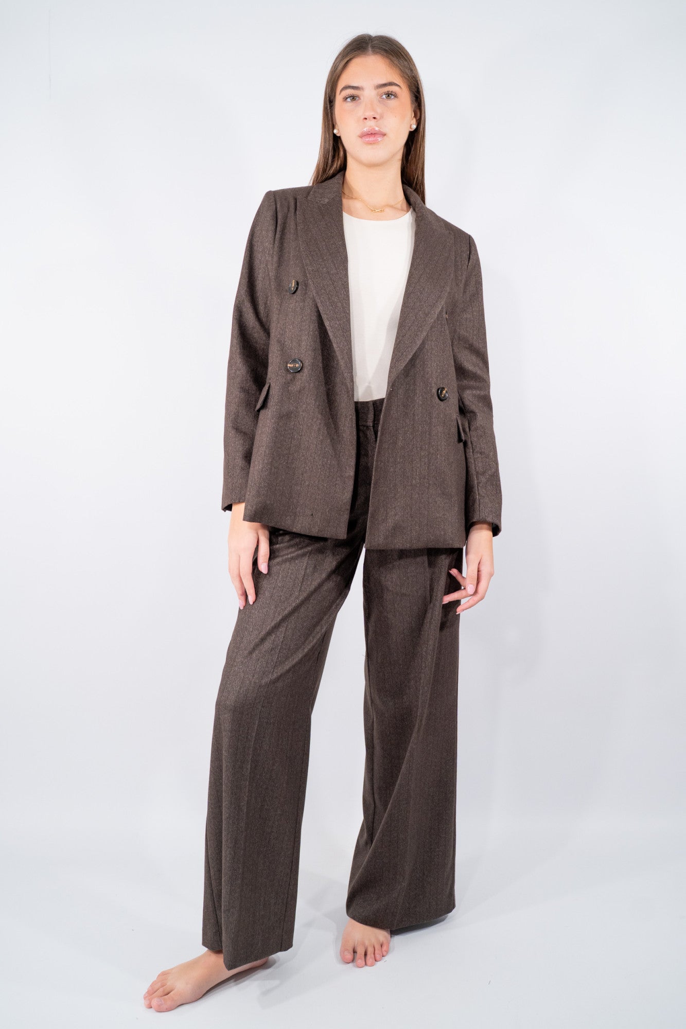 Blazer doppiopetto a motivo spinato e gessato