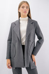 Cappotto midi in neoprene fantasia spina di pesce