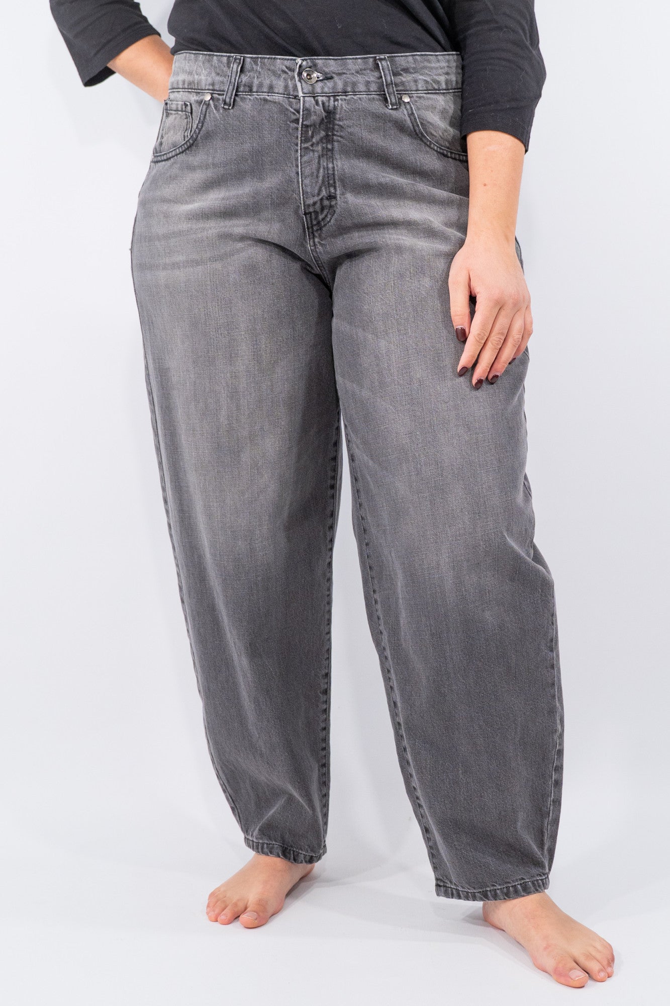 Jeans in puro cotone mom fit con lavaggio vintage