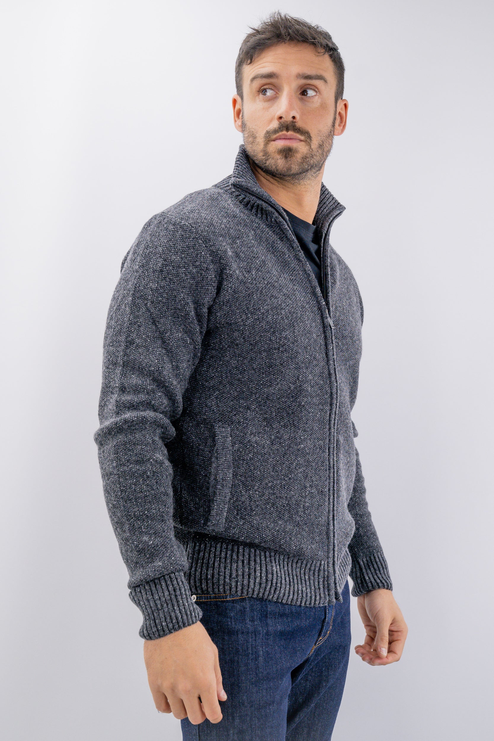 Cardigan melange con zip lunga