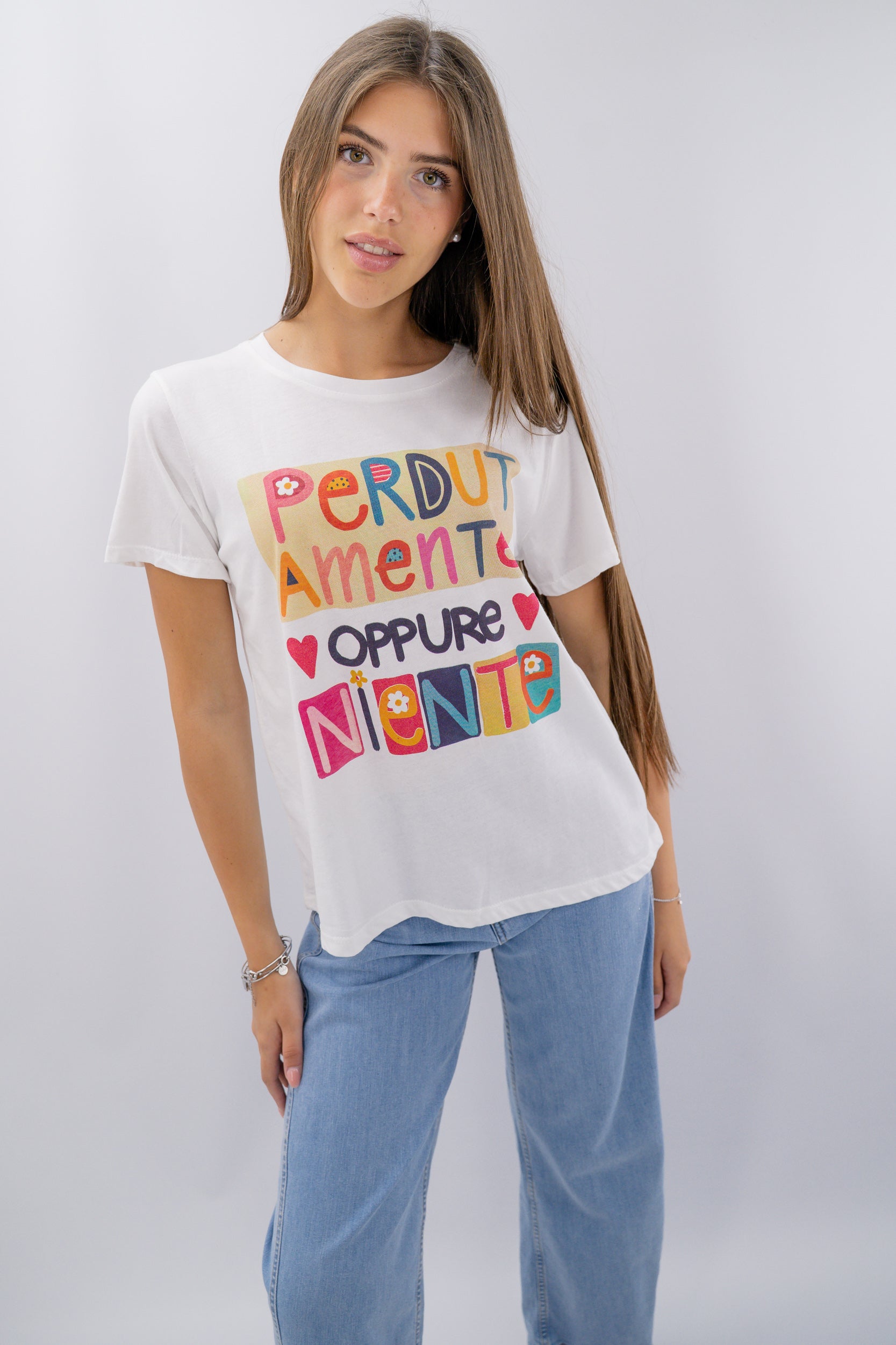 T-shirt con stampa "Perdutamente oppure niente"