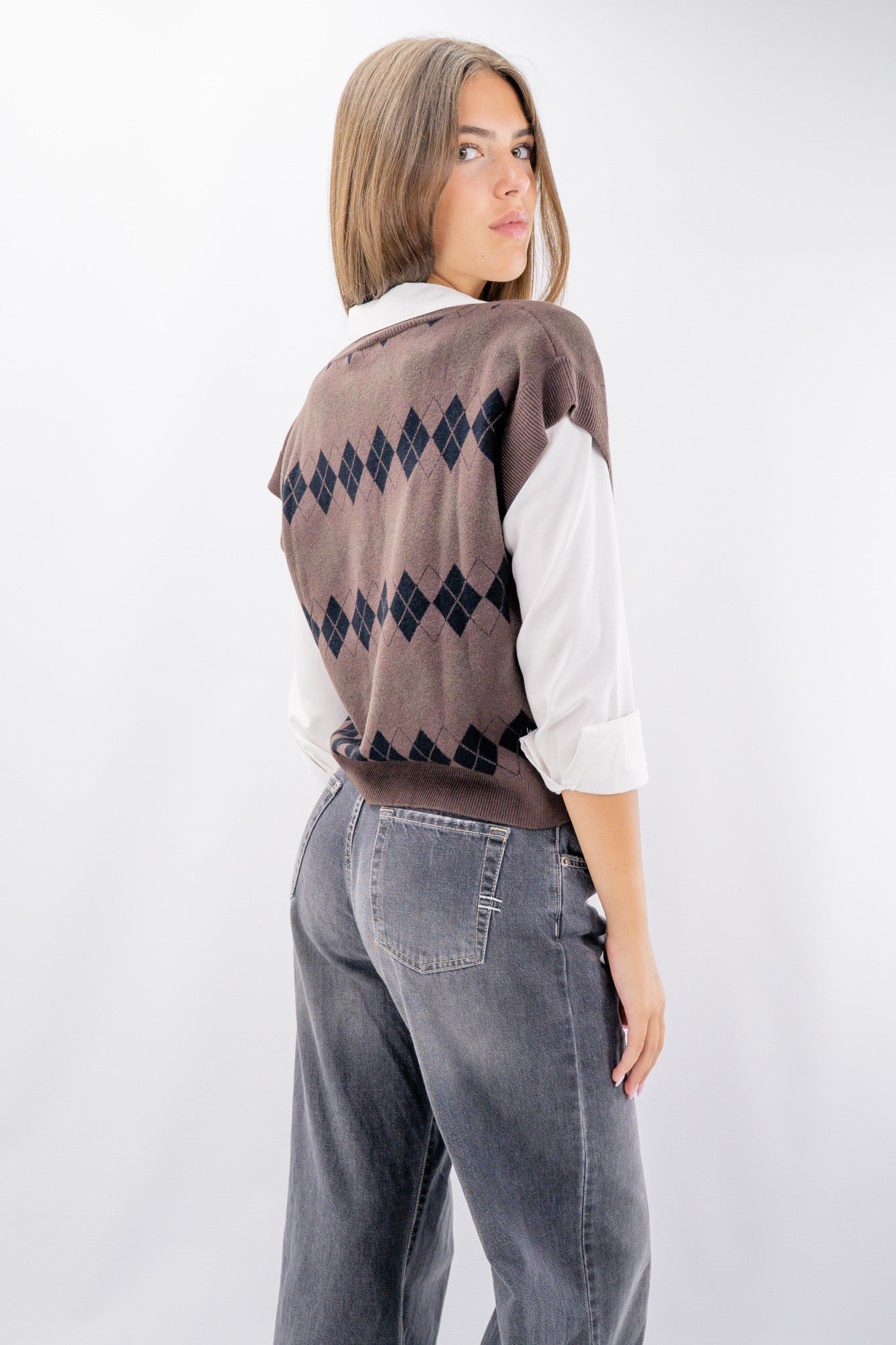 Gilet collo a vi a rombi