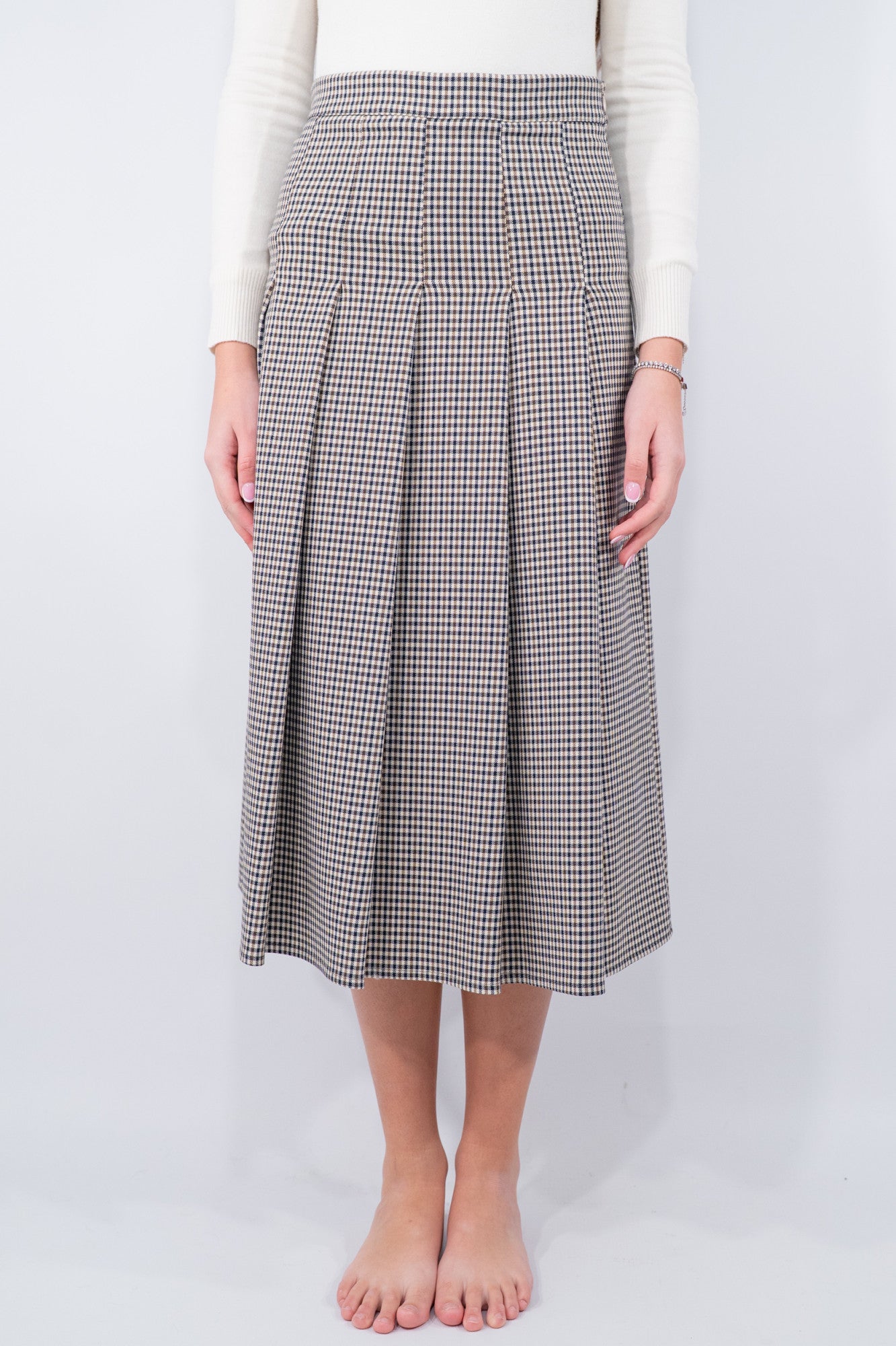 Gonna lunga a pieghe pied de poule