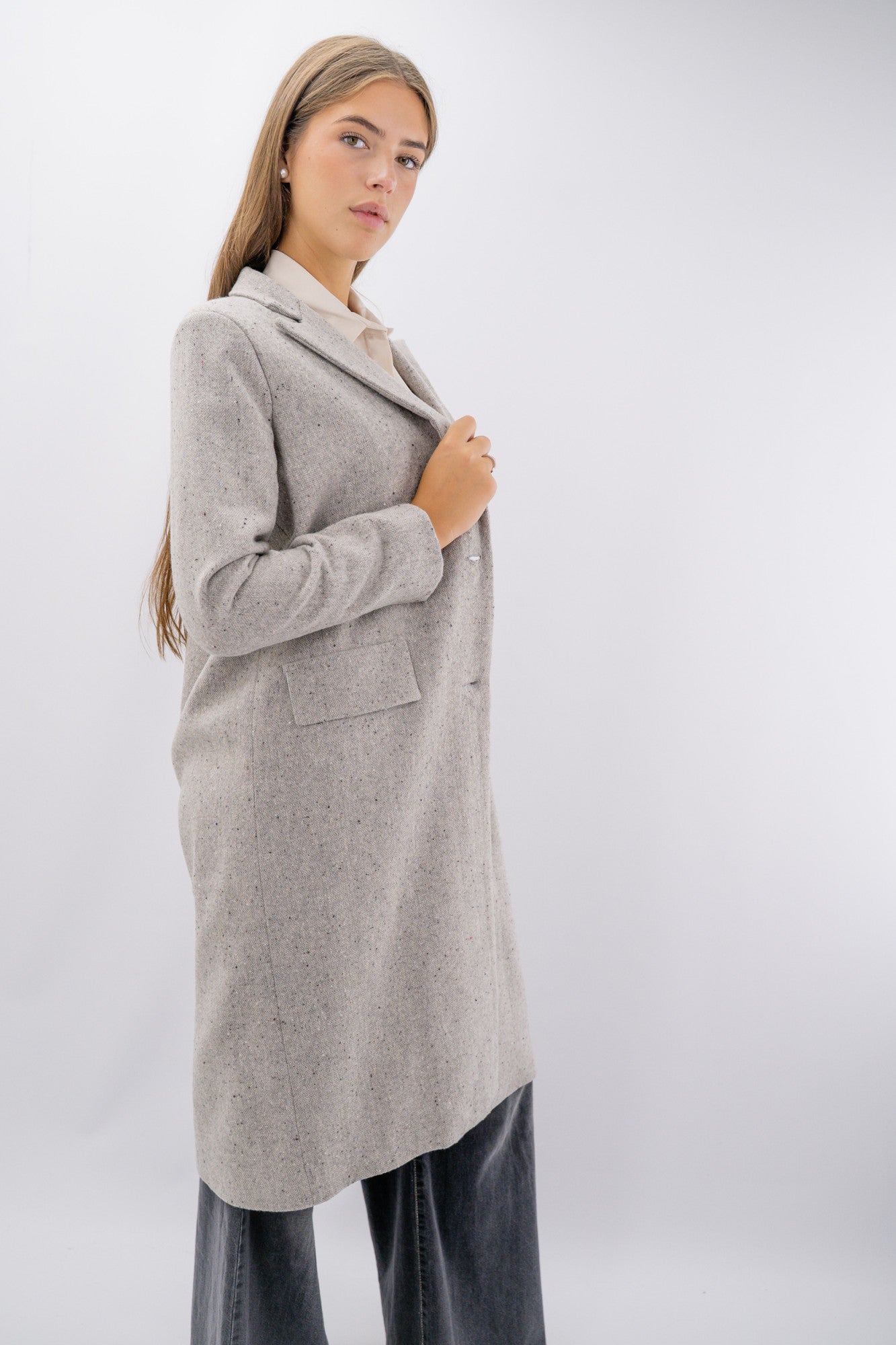 Cappotto lungo monopetto effetto melange