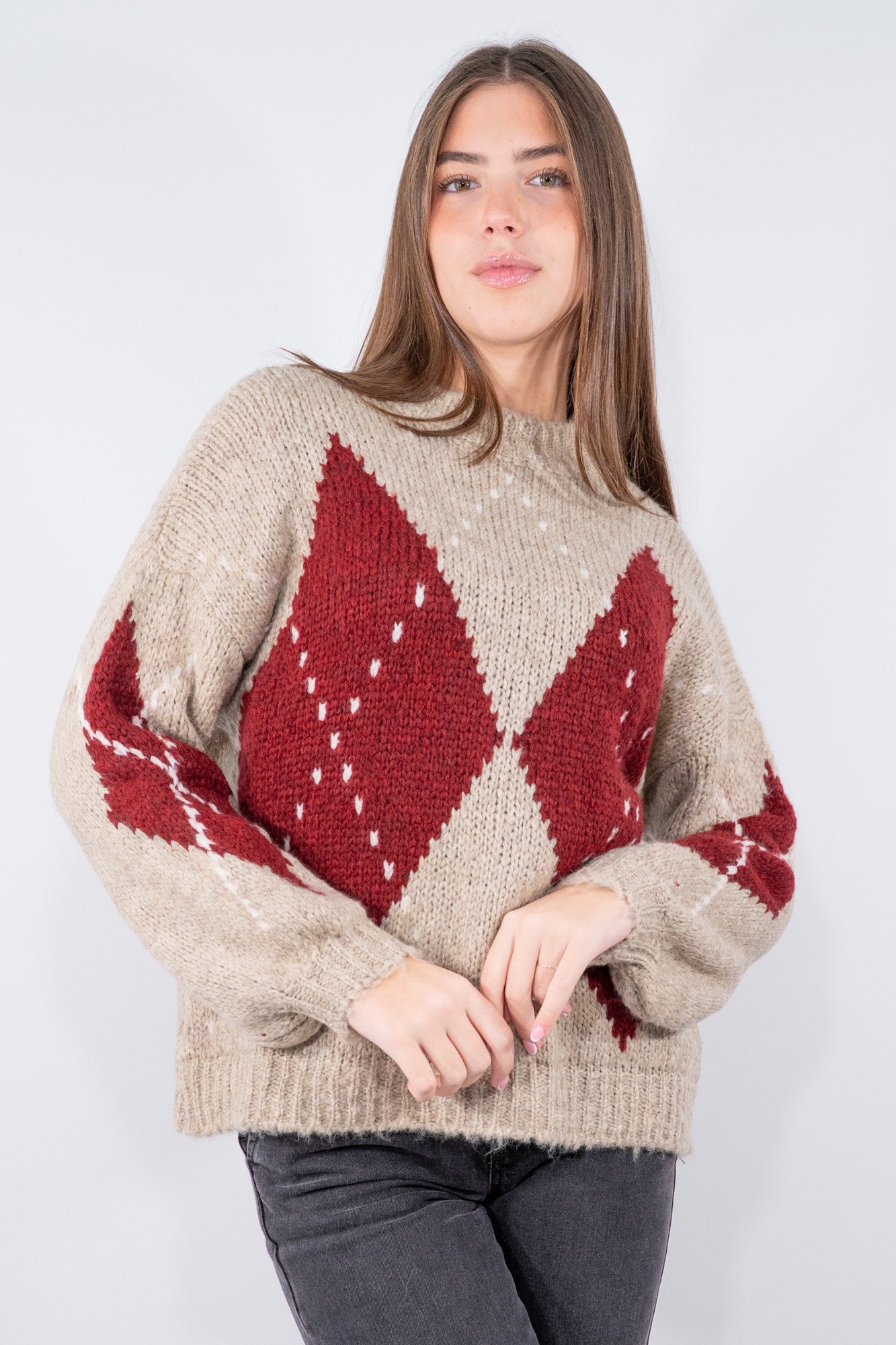 Maglione  con losanghe a contrasto