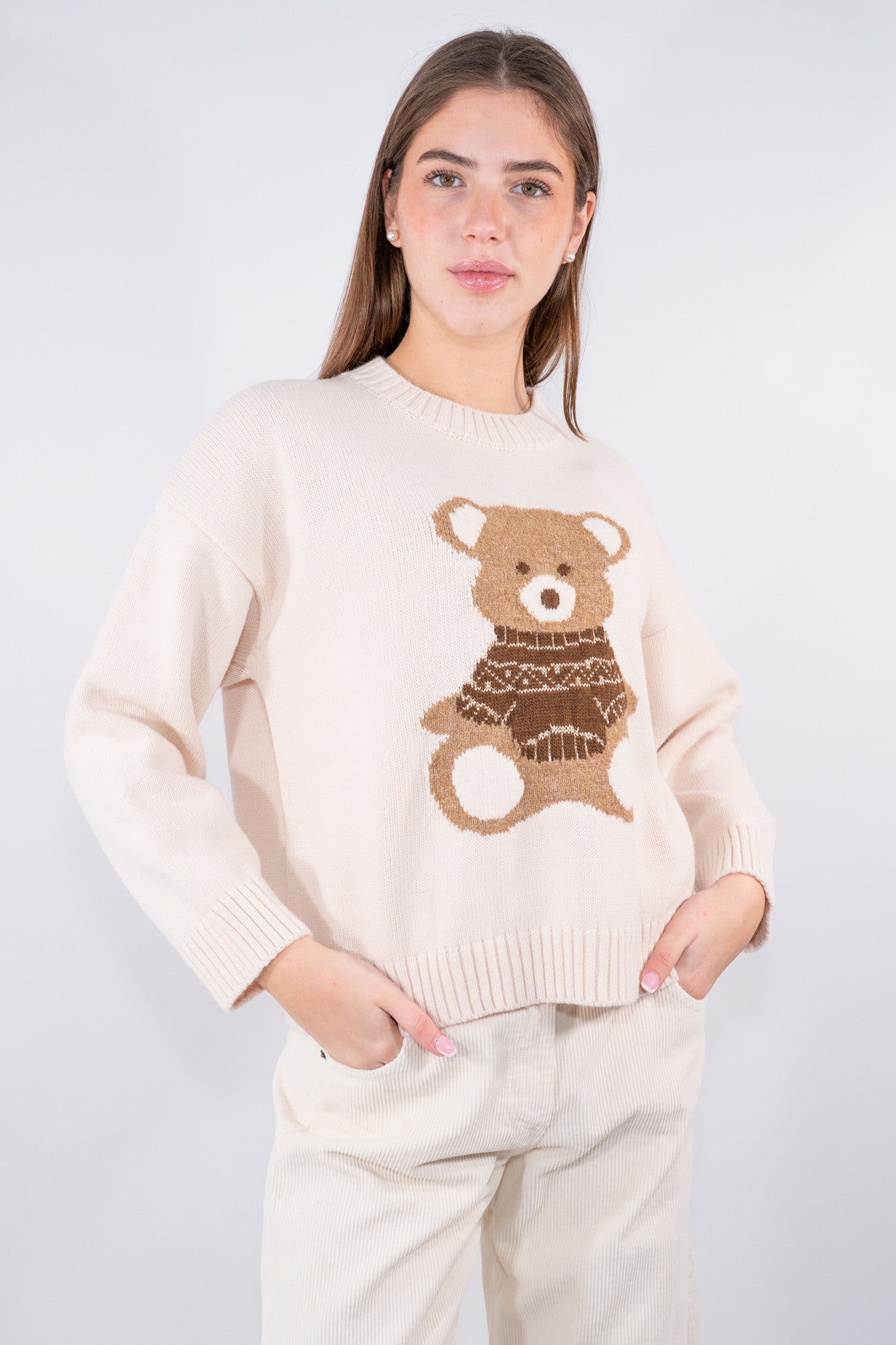 Maglia girocollo con motivo orsetto