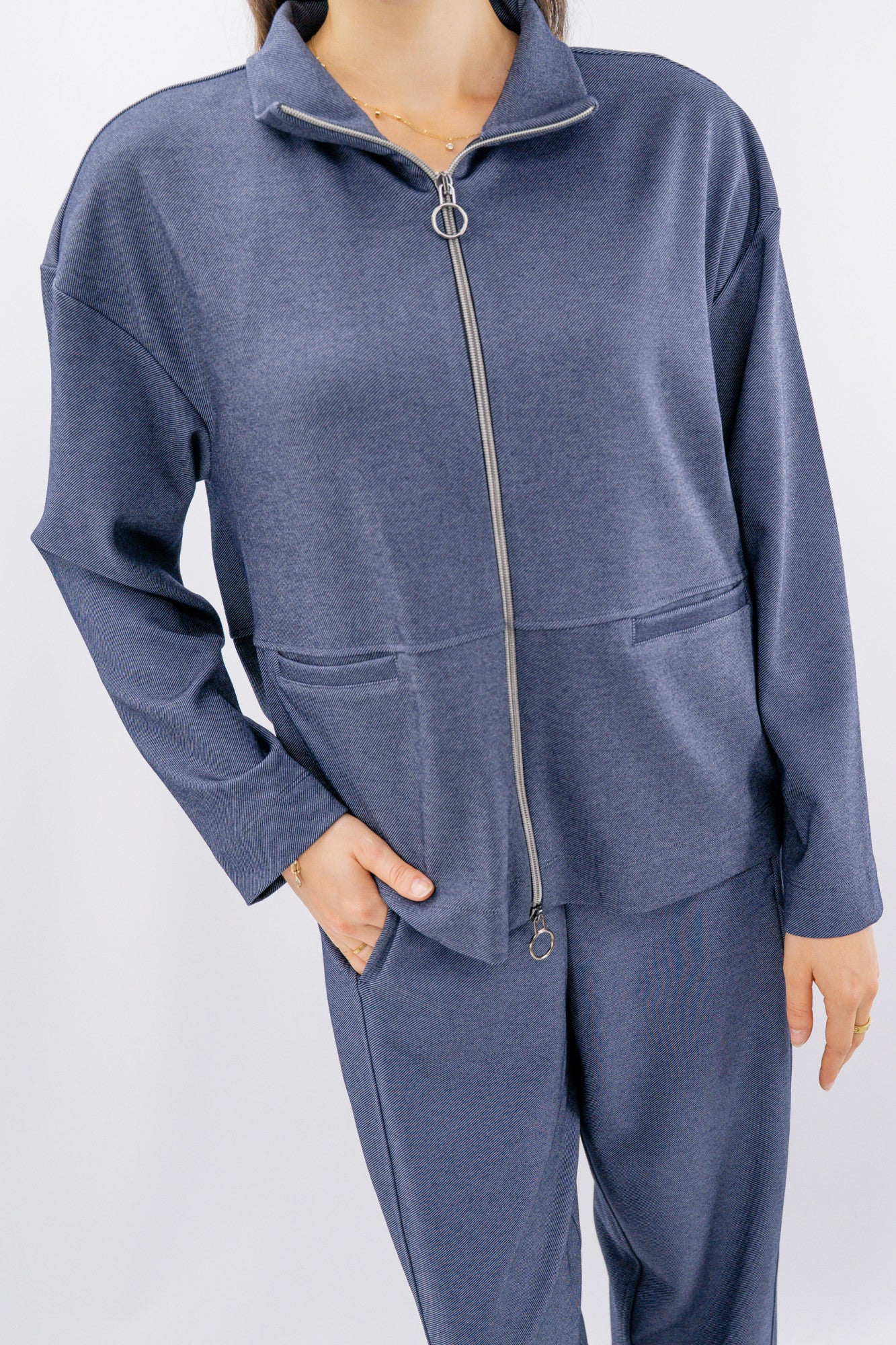Giacca punto milano diagonale con zip