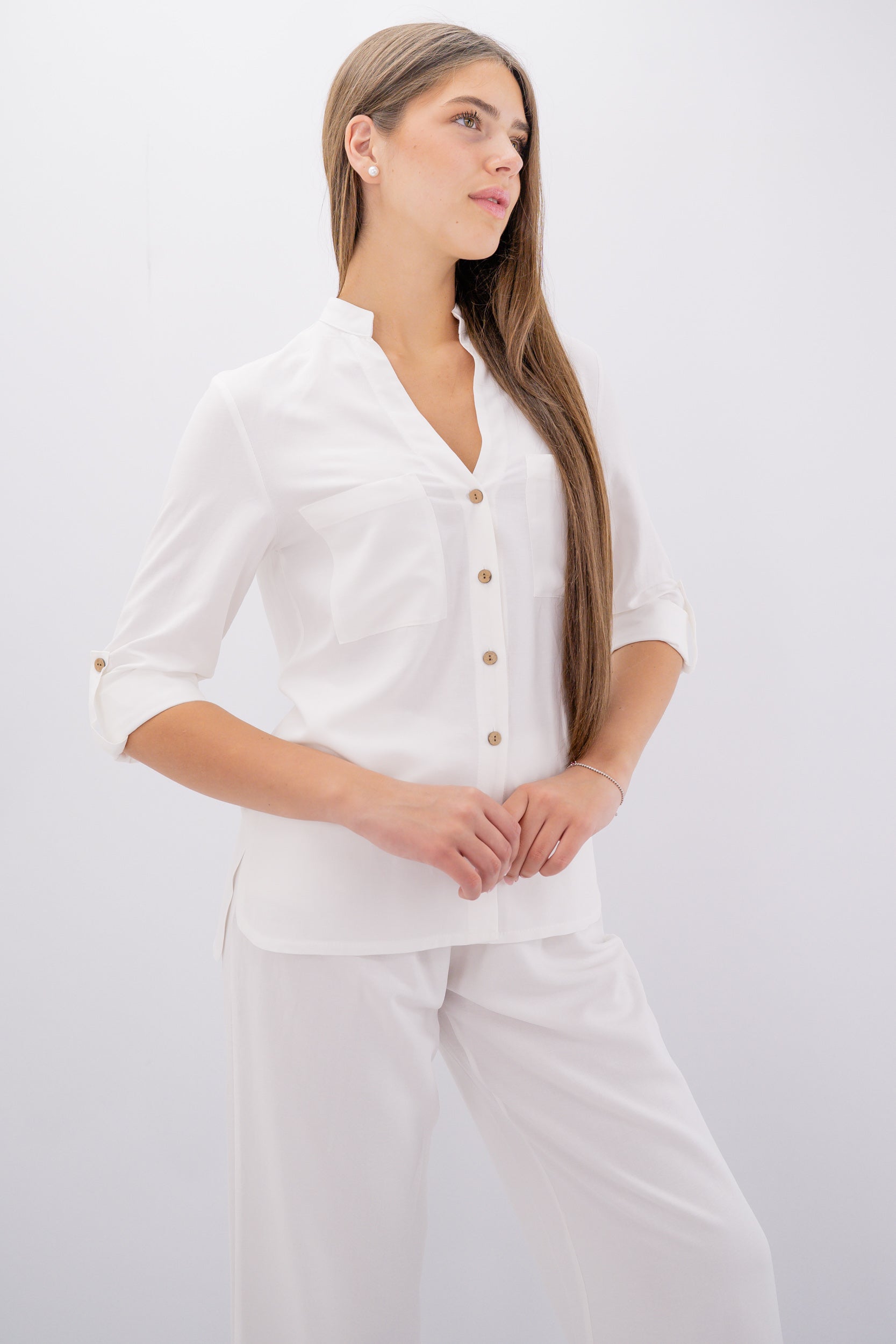 Camicia con manica 3/4 in lino