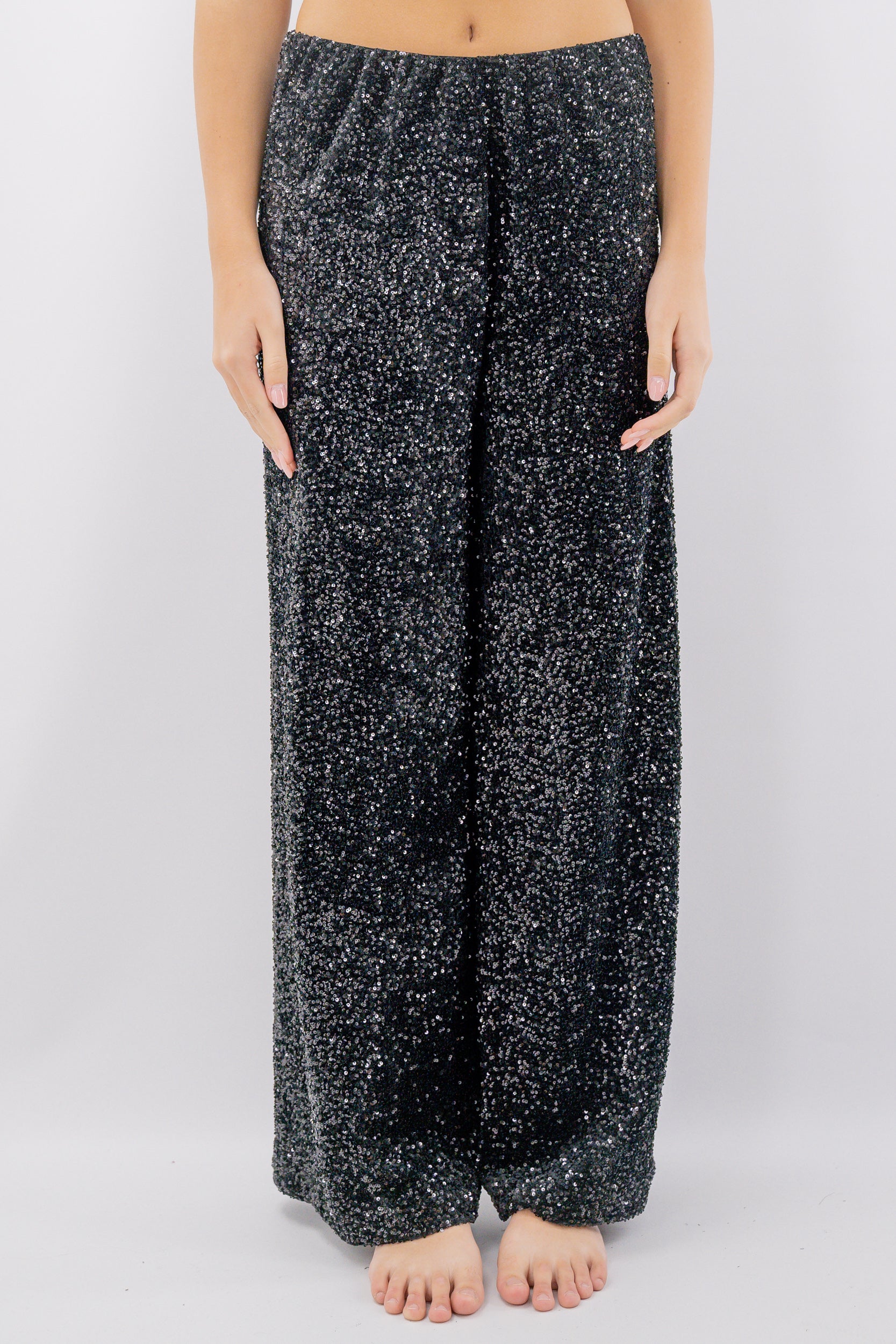 Pantalone palazzo con micro-paillettes