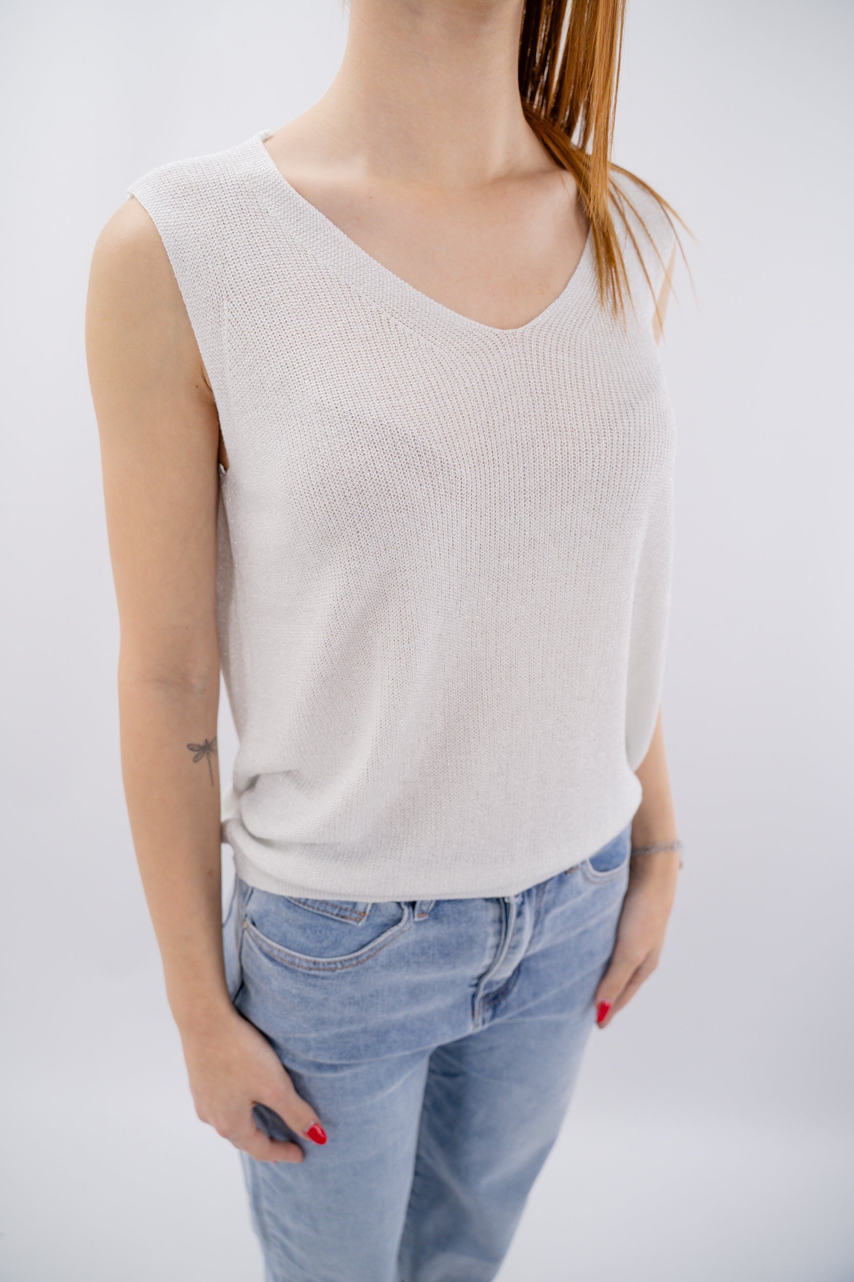 Canotta in maglia a costine lurex