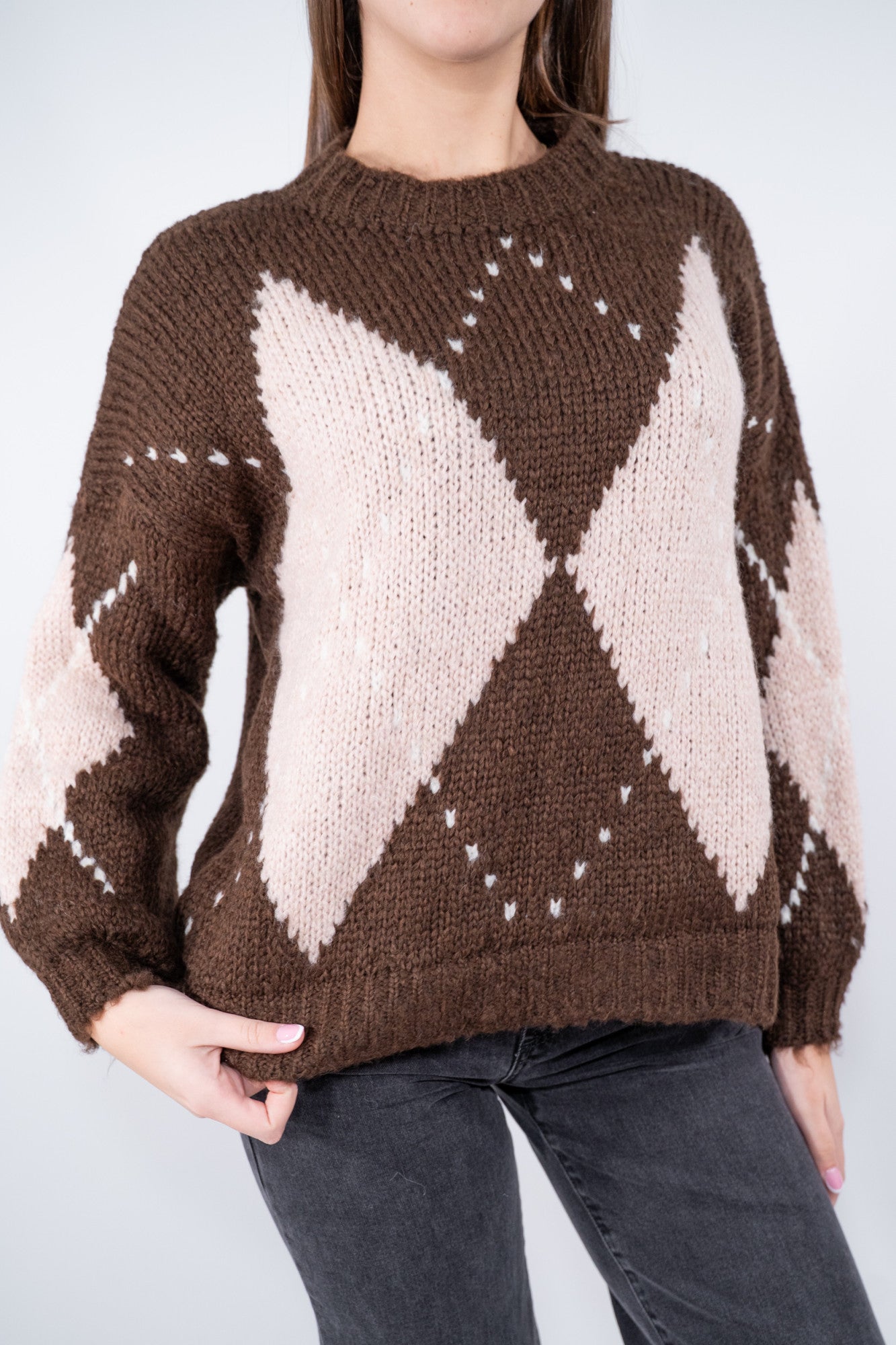 Maglione  con losanghe a contrasto