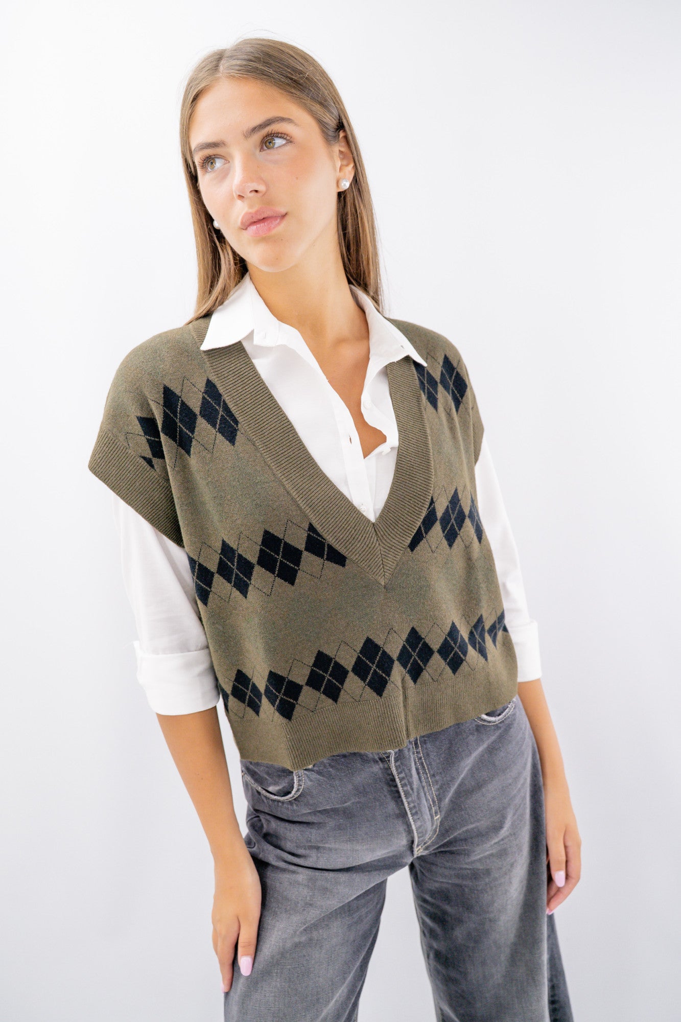 Gilet collo a vi a rombi