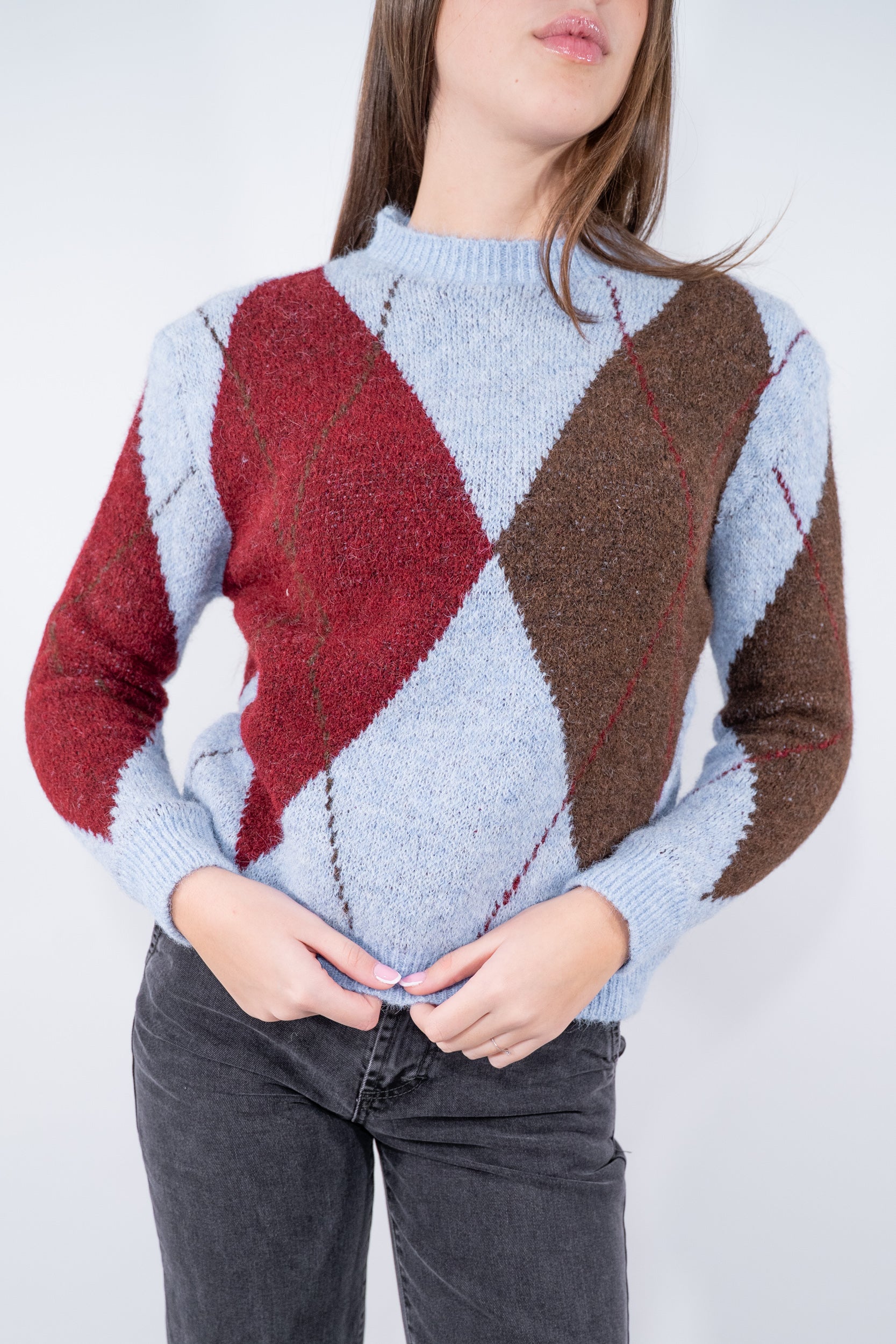 Maglia girocollo con lavorazione a rombi