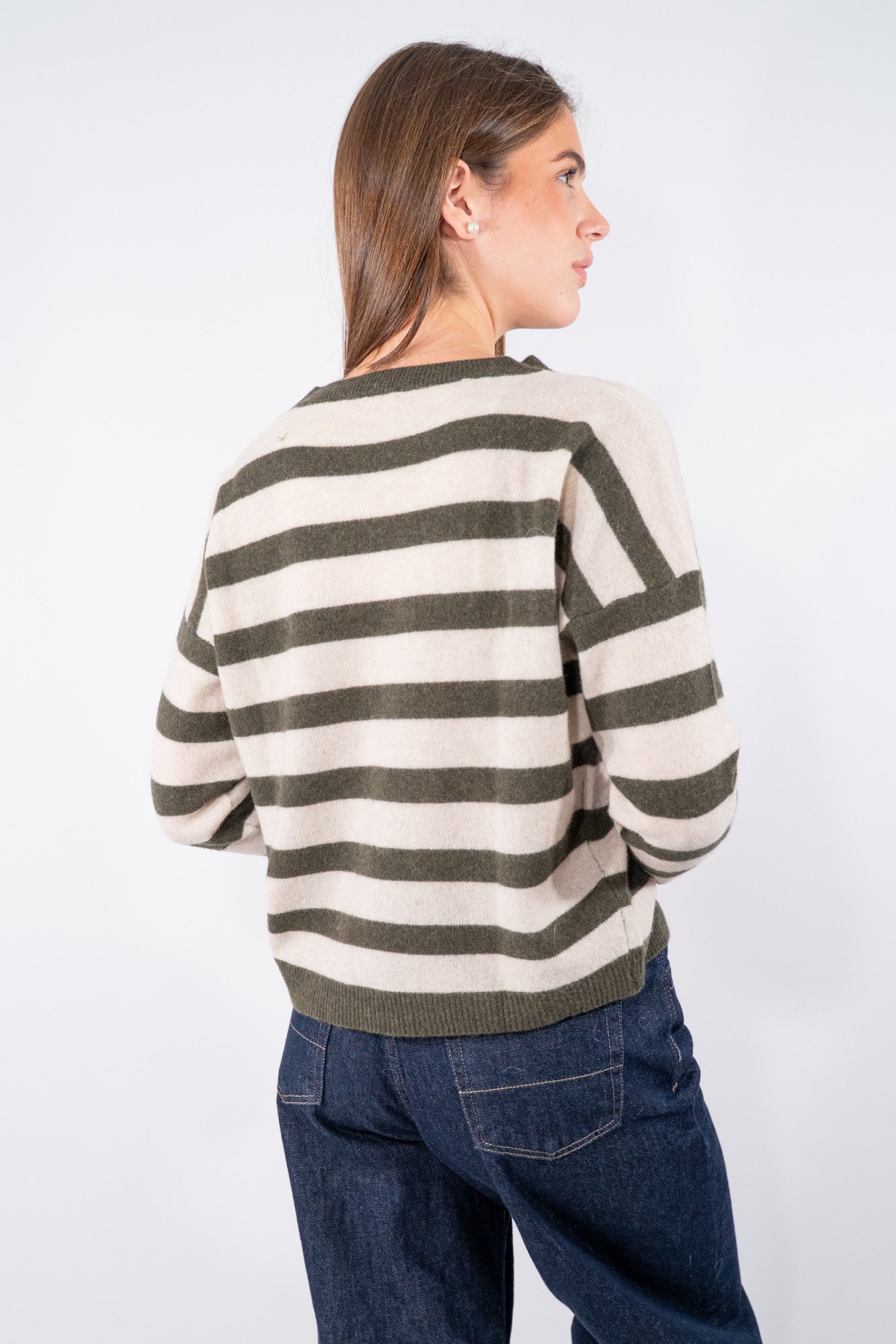 Maglia girocollo a righe in lana pregiata