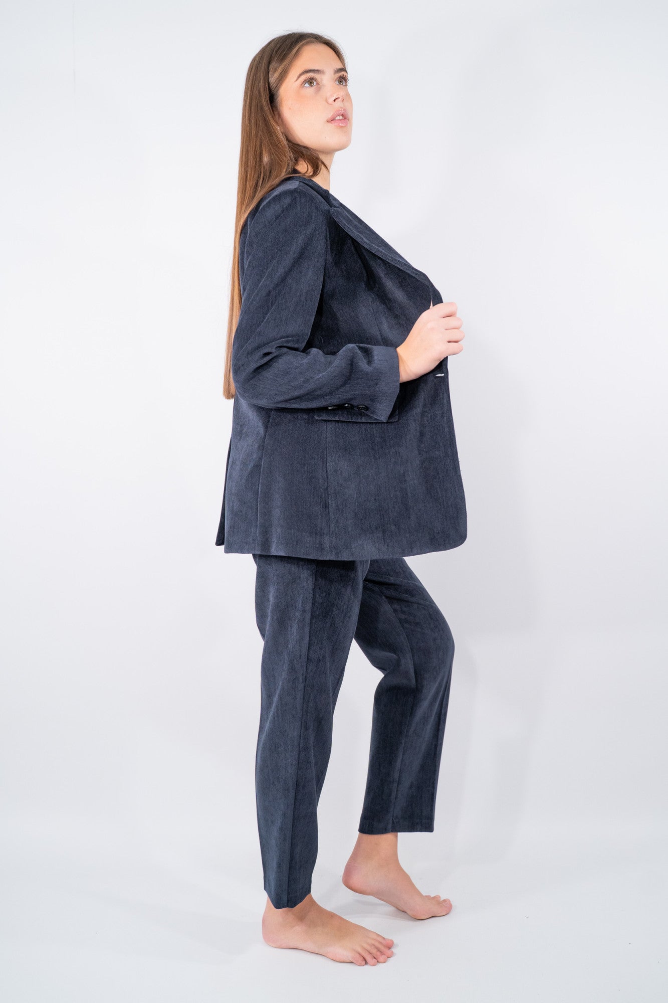 Blazer monopetto in tessuto effetto velluto