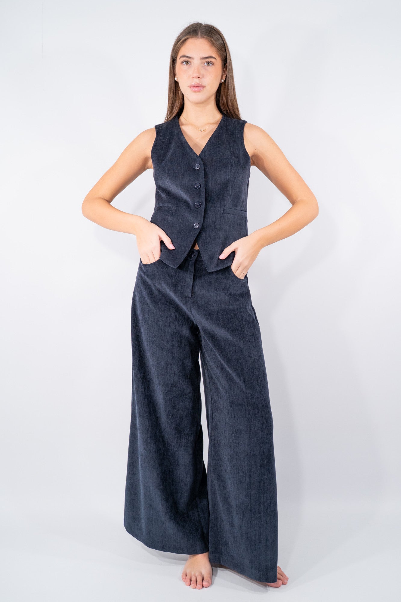 Gilet aperto chiusura a bottoni in tessuto effetto velluto